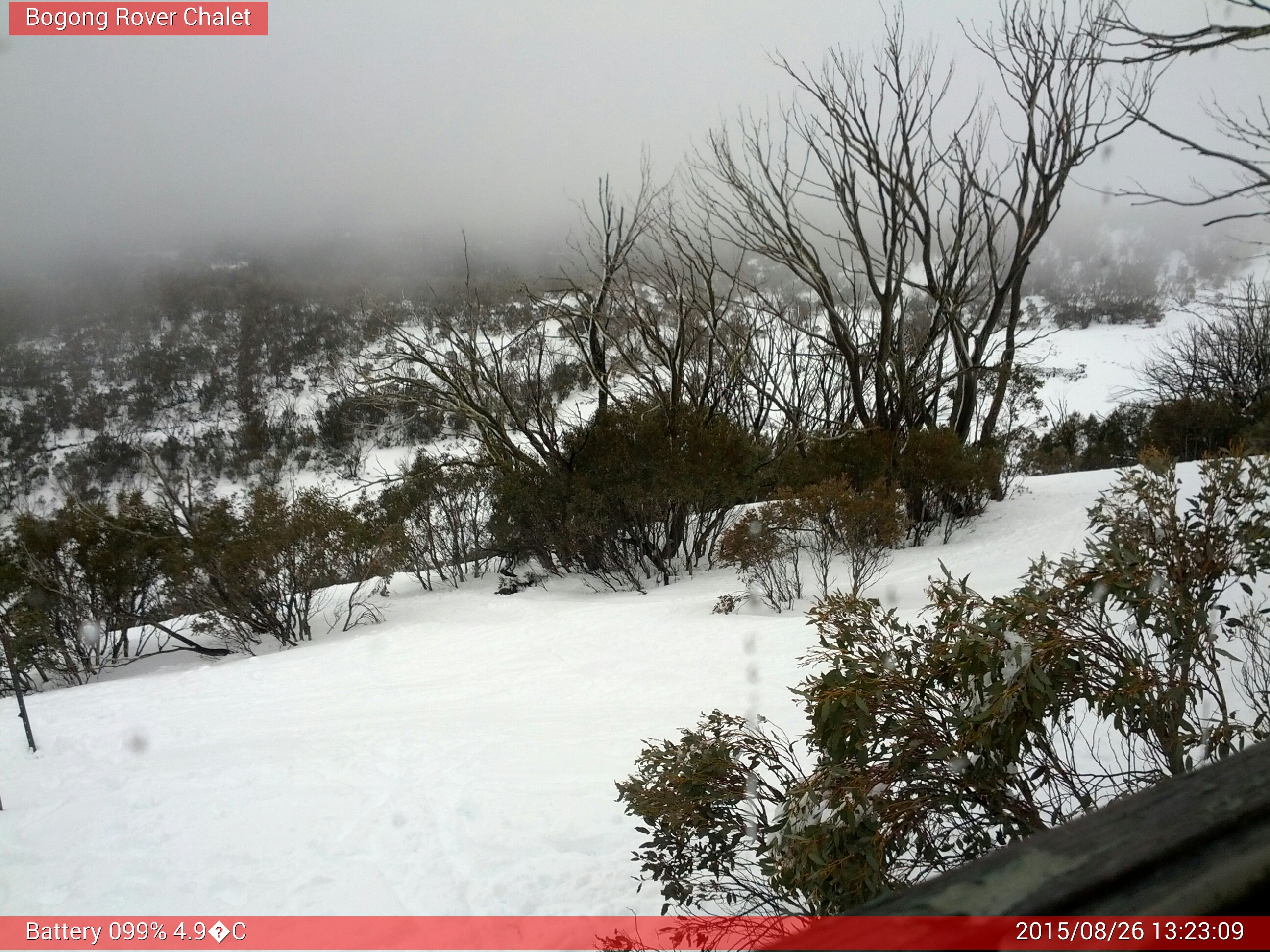 Bogong Web Cam 1:23pm Wednesday 26th of August 2015