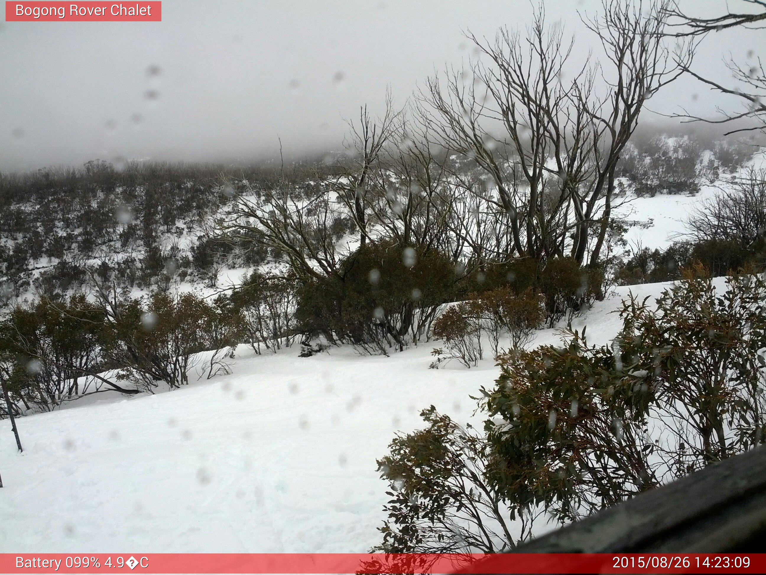 Bogong Web Cam 2:23pm Wednesday 26th of August 2015