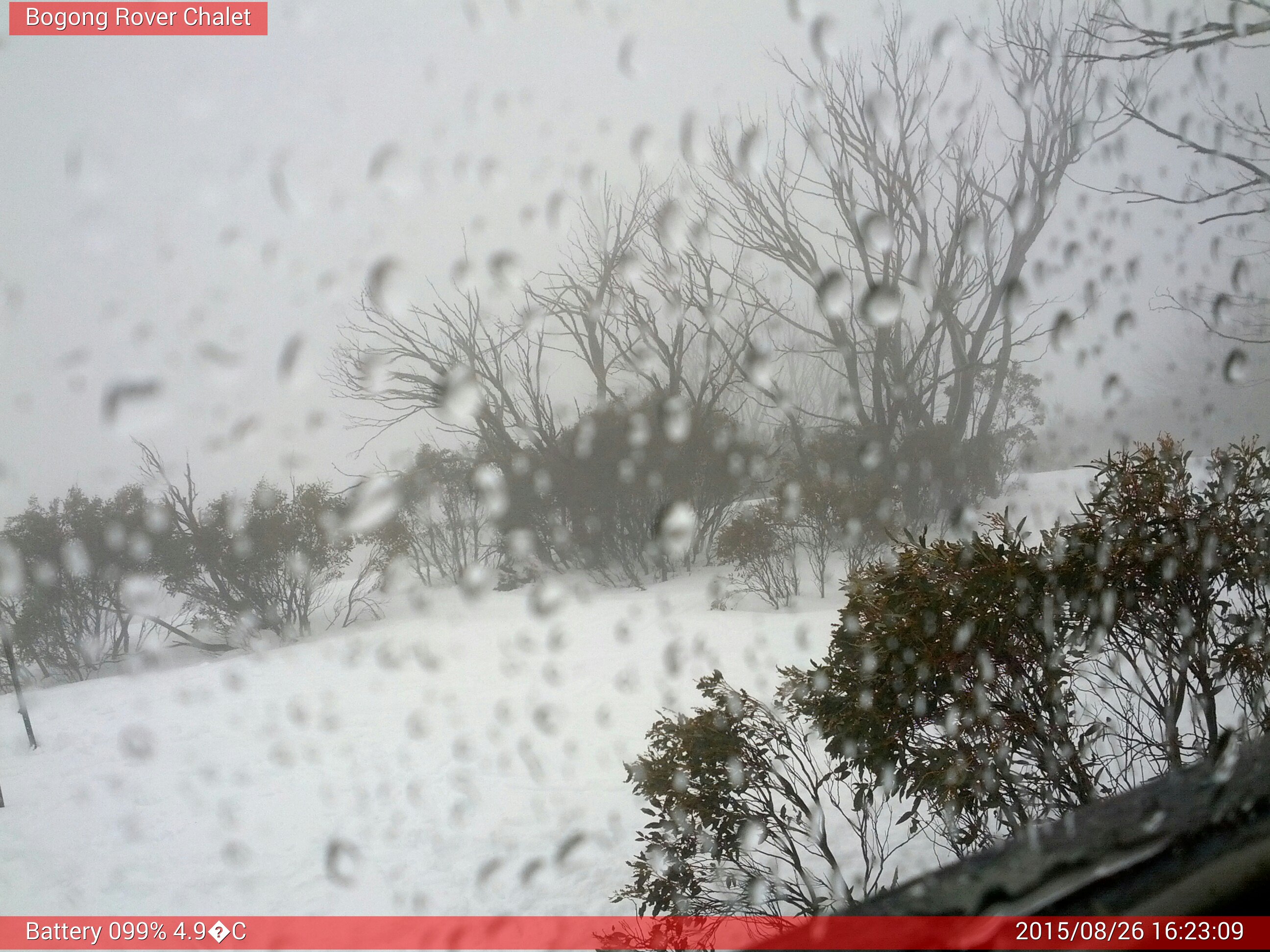 Bogong Web Cam 4:23pm Wednesday 26th of August 2015