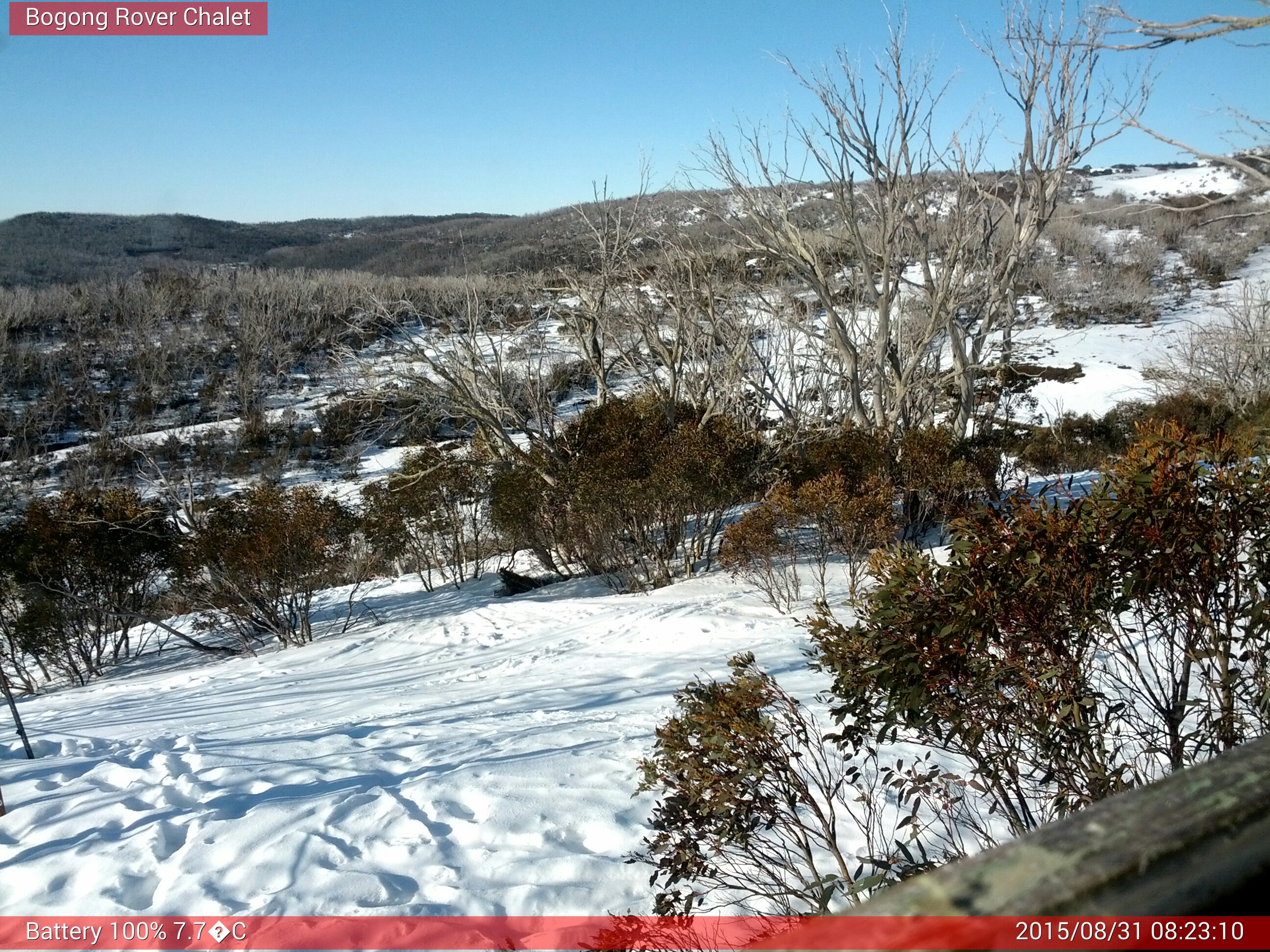 Bogong Web Cam 8:23am Monday 31st of August 2015