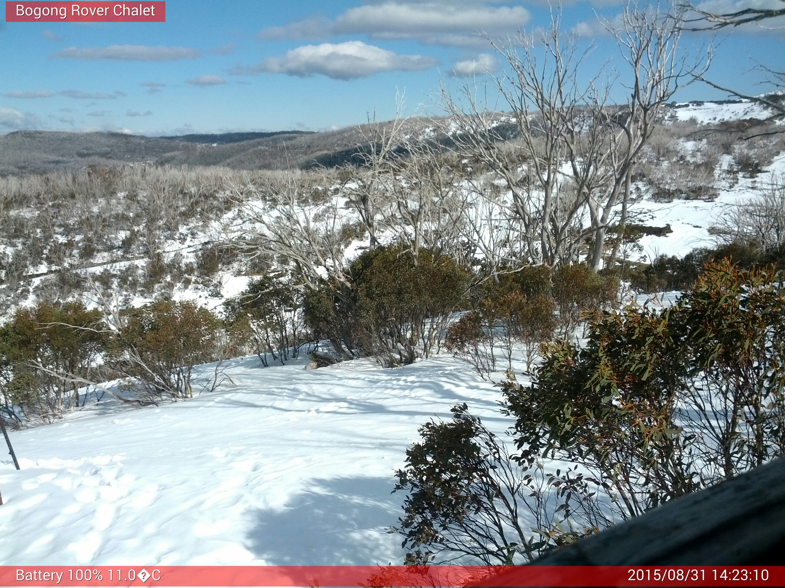 Bogong Web Cam 2:23pm Monday 31st of August 2015