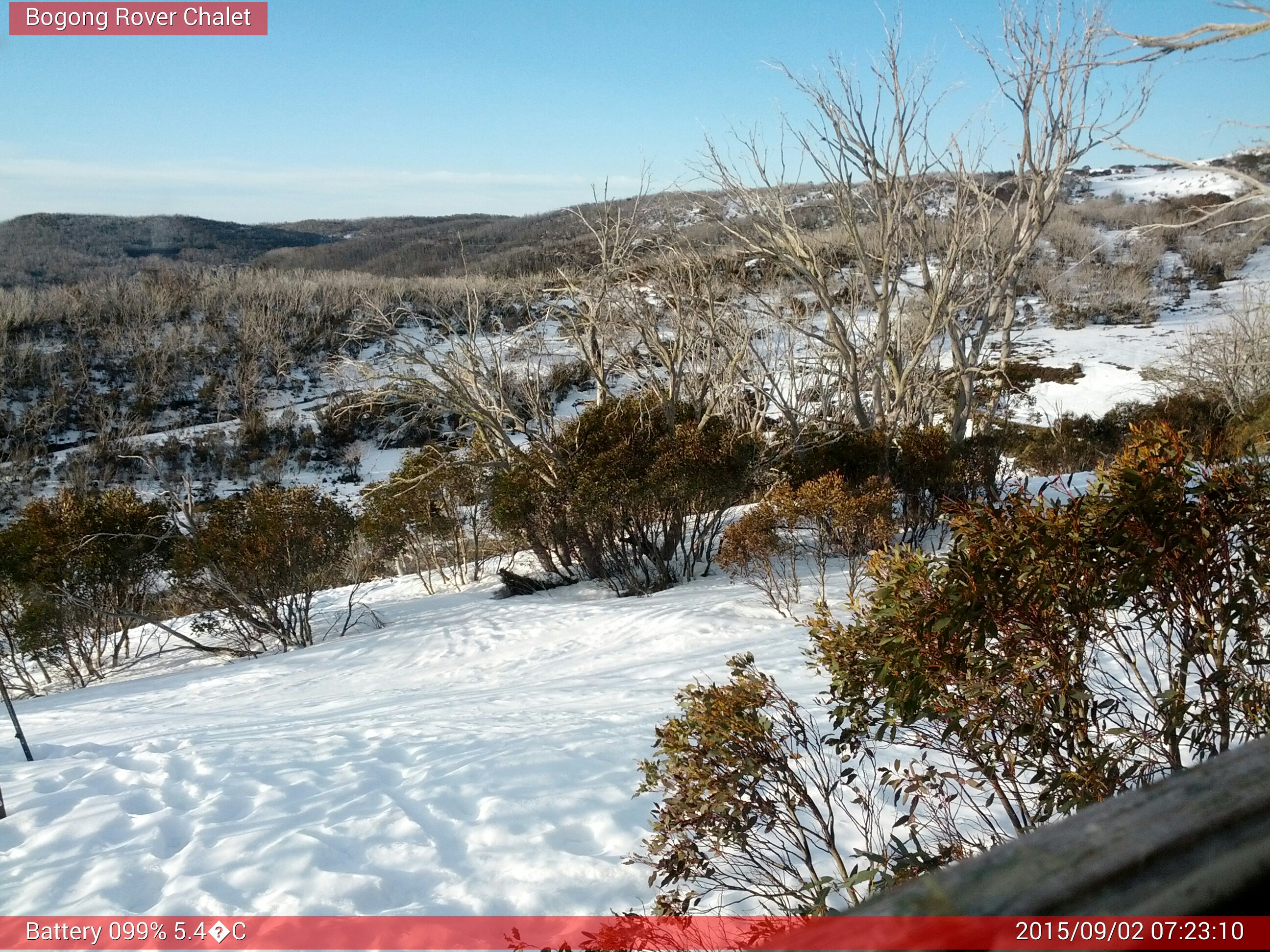 Bogong Web Cam 7:23am Wednesday 2nd of September 2015