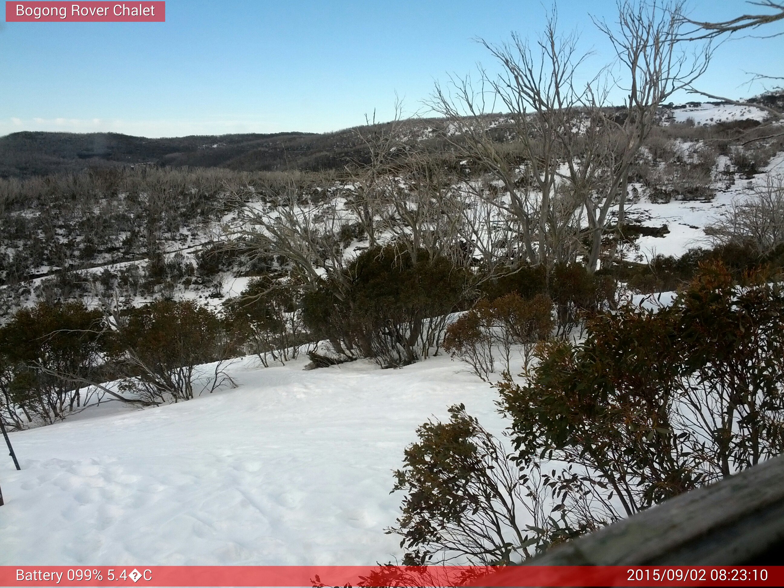 Bogong Web Cam 8:23am Wednesday 2nd of September 2015