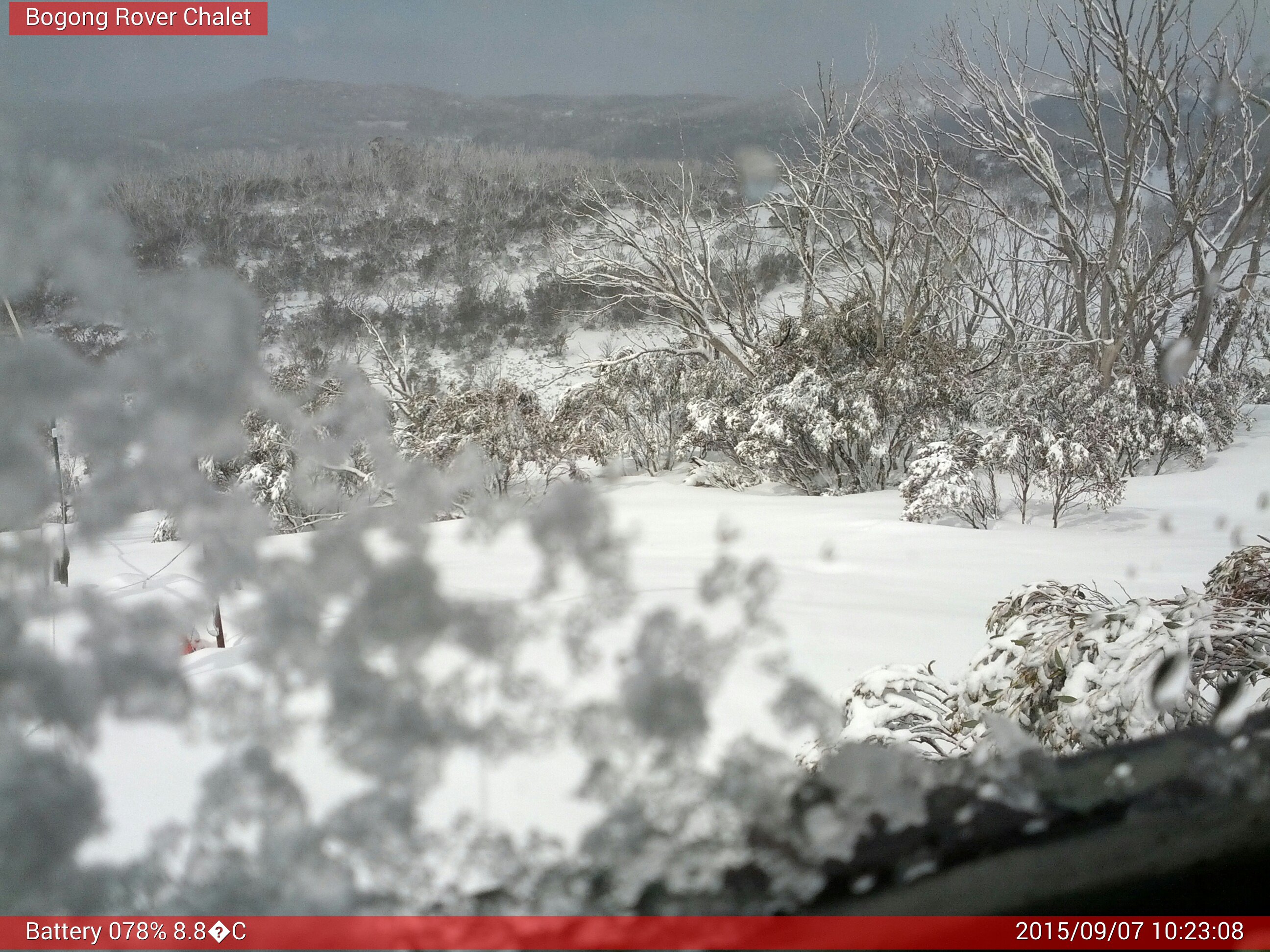 Bogong Web Cam 10:23am Monday 7th of September 2015