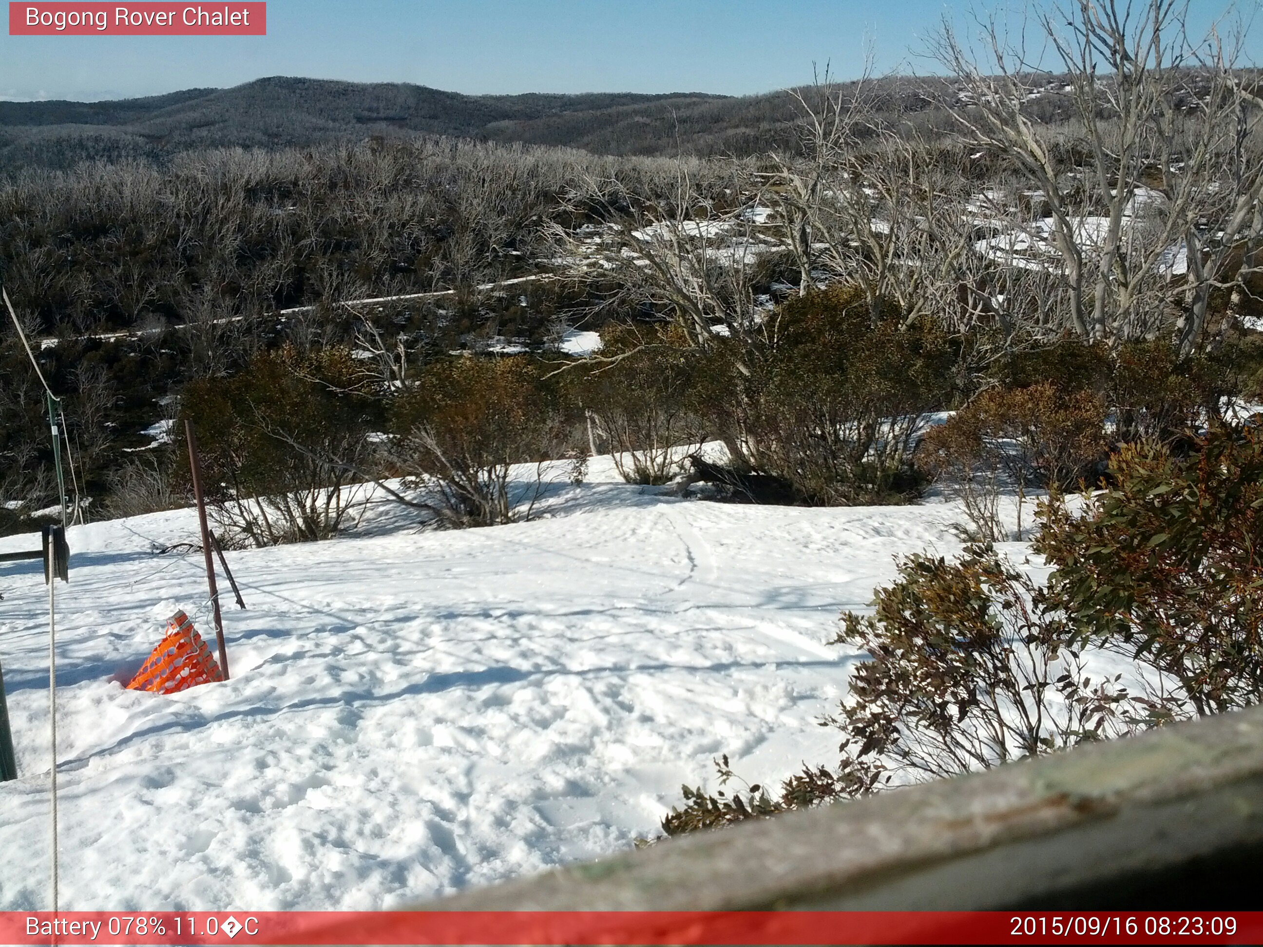 Bogong Web Cam 8:23am Wednesday 16th of September 2015