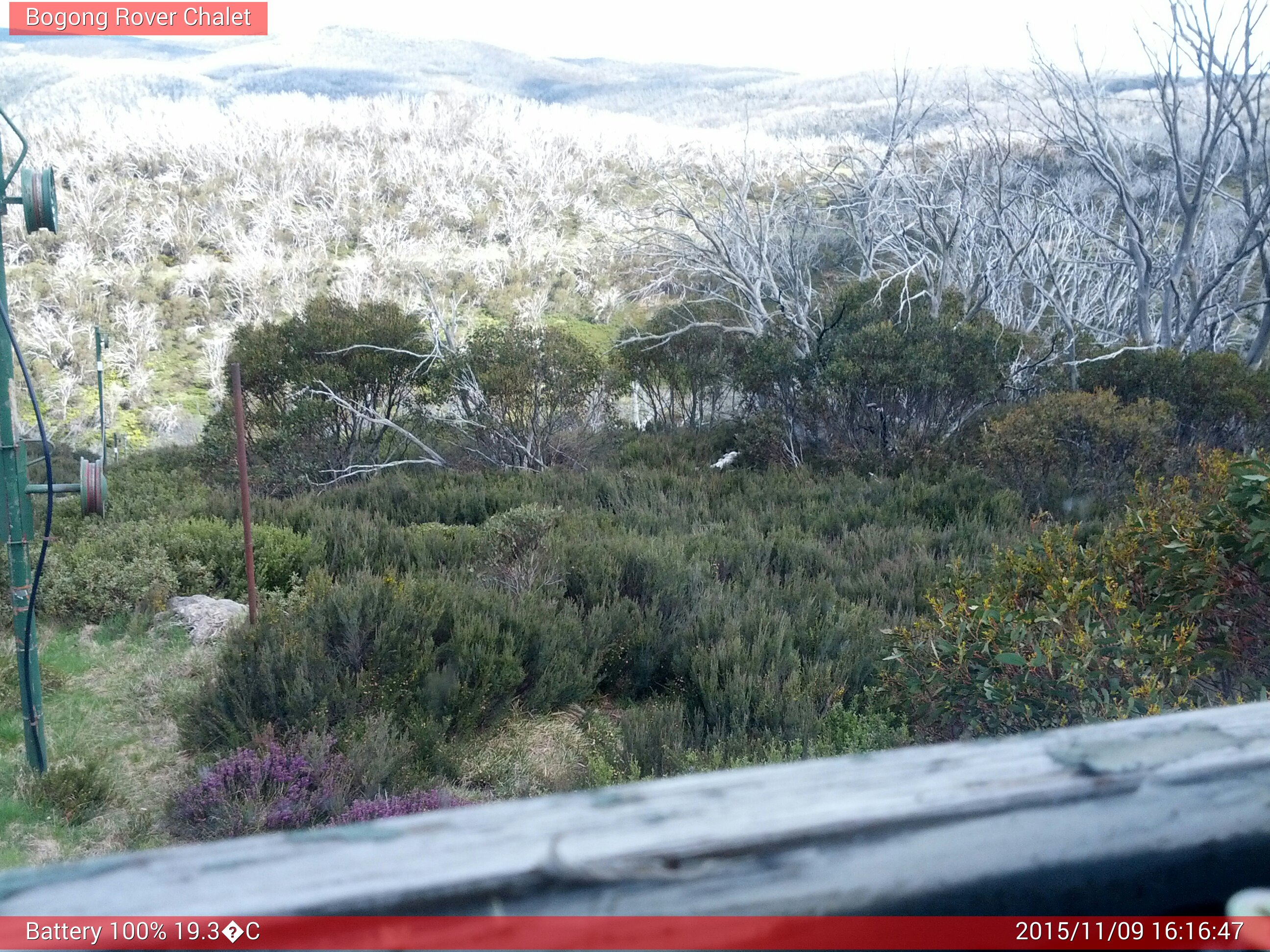 Bogong Web Cam 4:16pm Monday 9th of November 2015