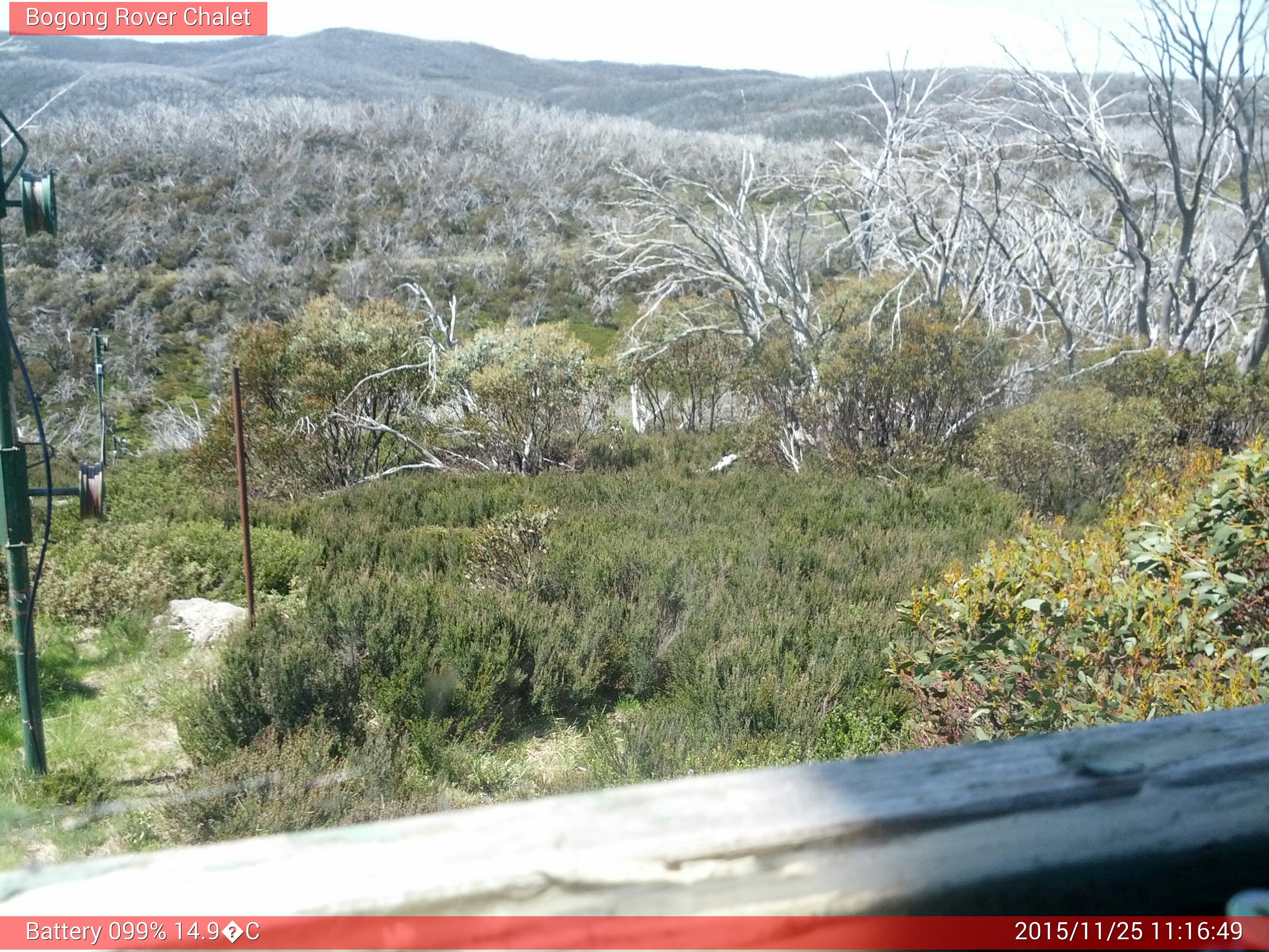 Bogong Web Cam 11:16am Wednesday 25th of November 2015