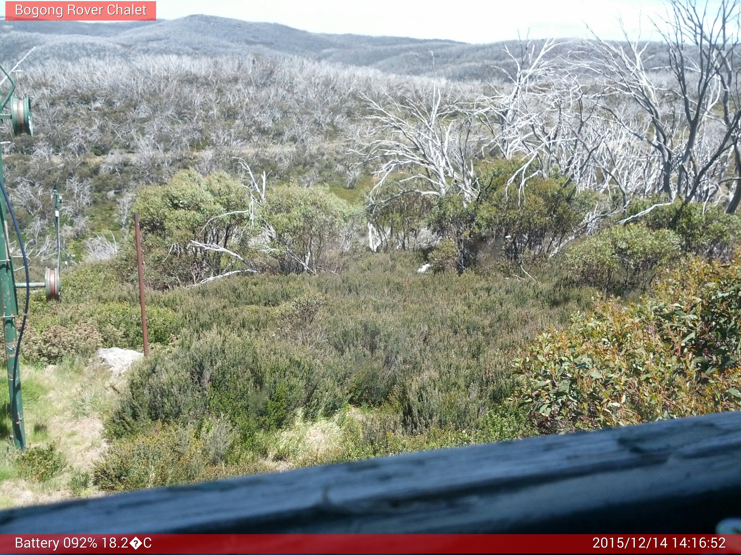 Bogong Web Cam 2:16pm Monday 14th of December 2015