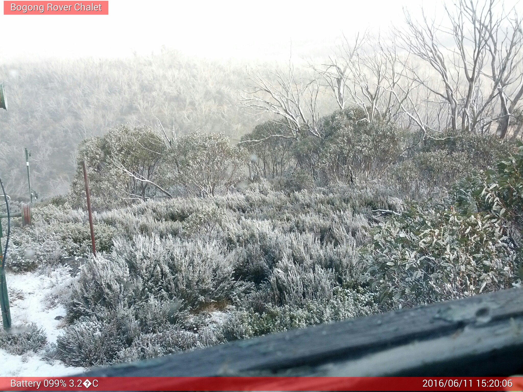 Bogong Web Cam 3:20pm Saturday 11th of June 2016