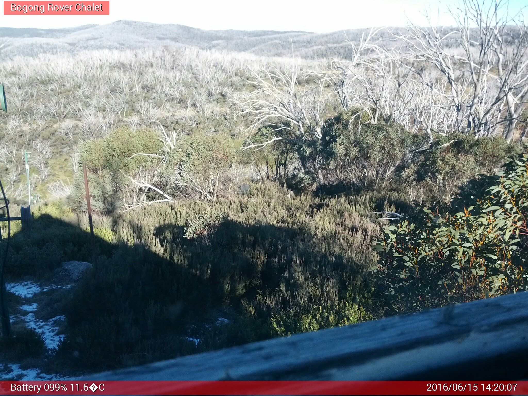 Bogong Web Cam 2:20pm Wednesday 15th of June 2016