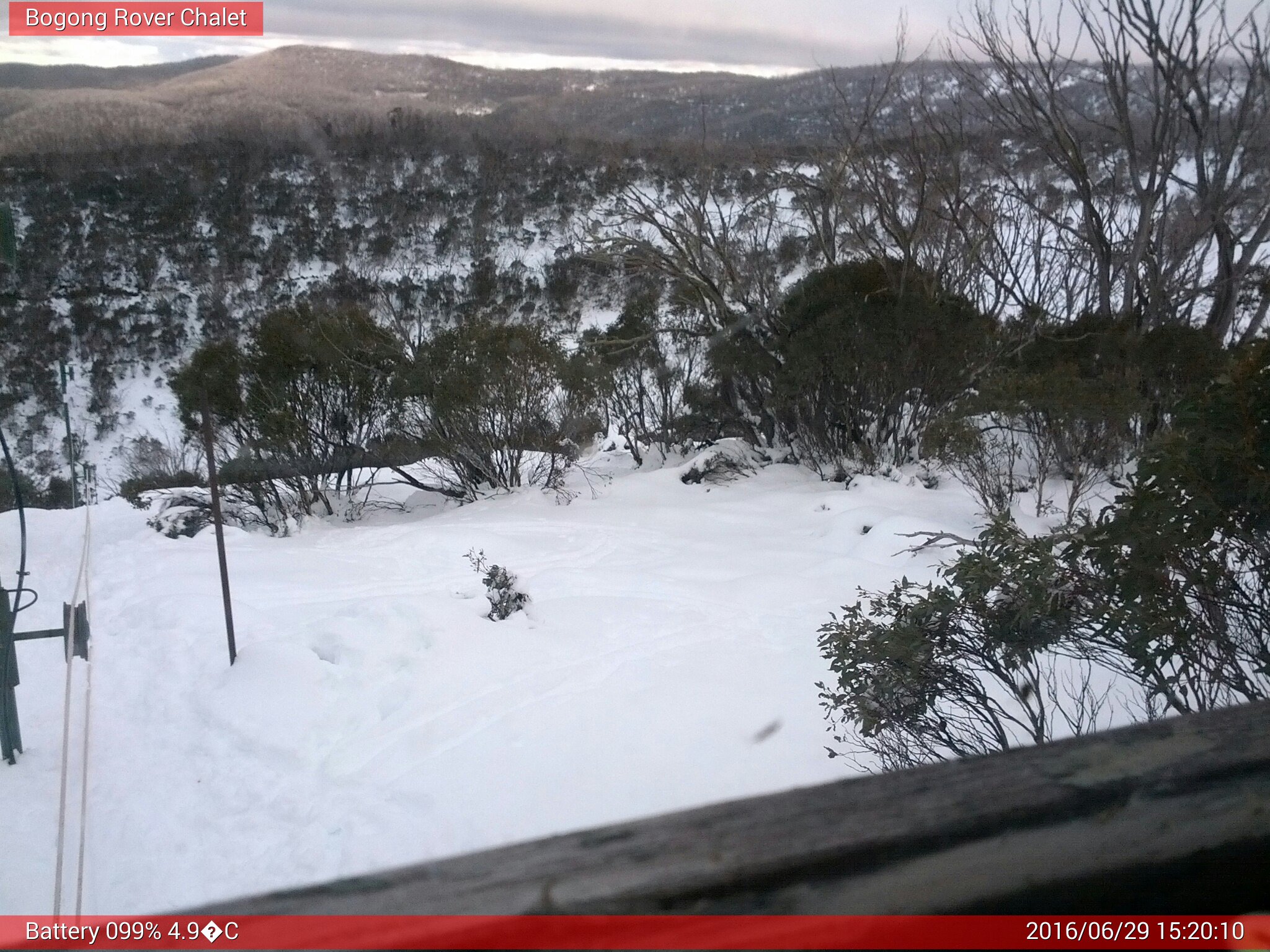 Bogong Web Cam 3:20pm Wednesday 29th of June 2016