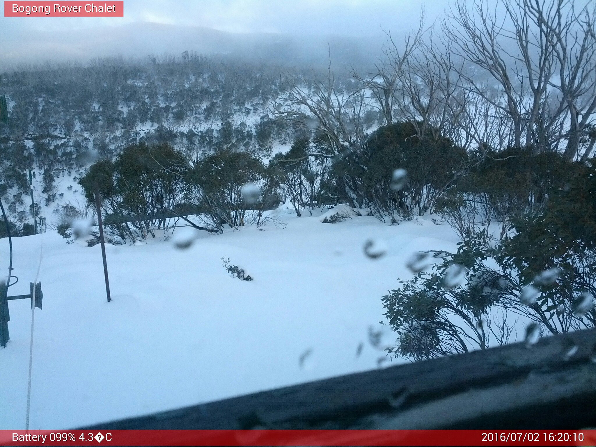 Bogong Web Cam 4:20pm Saturday 2nd of July 2016