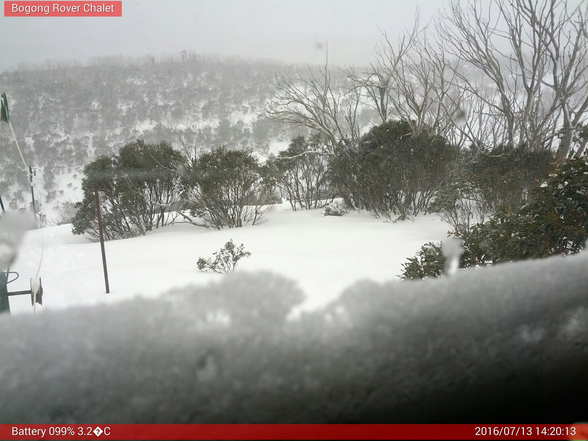 Bogong Web Cam 2:20pm Wednesday 13th of July 2016