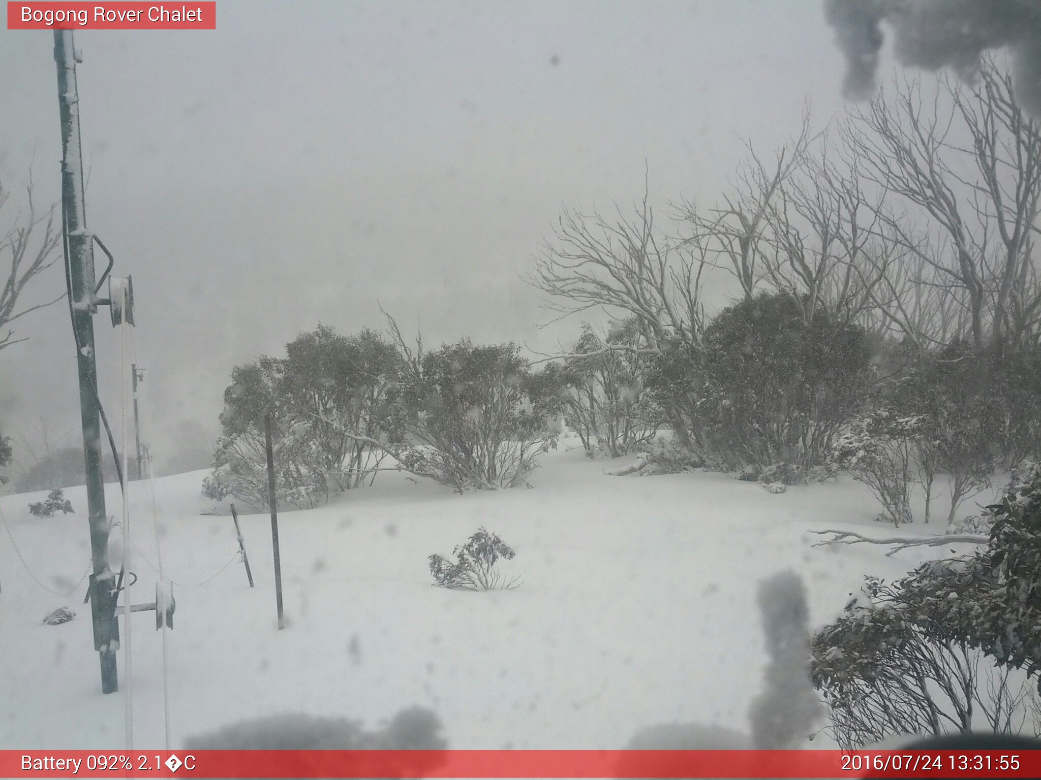 Bogong Web Cam 1:31pm Sunday 24th of July 2016