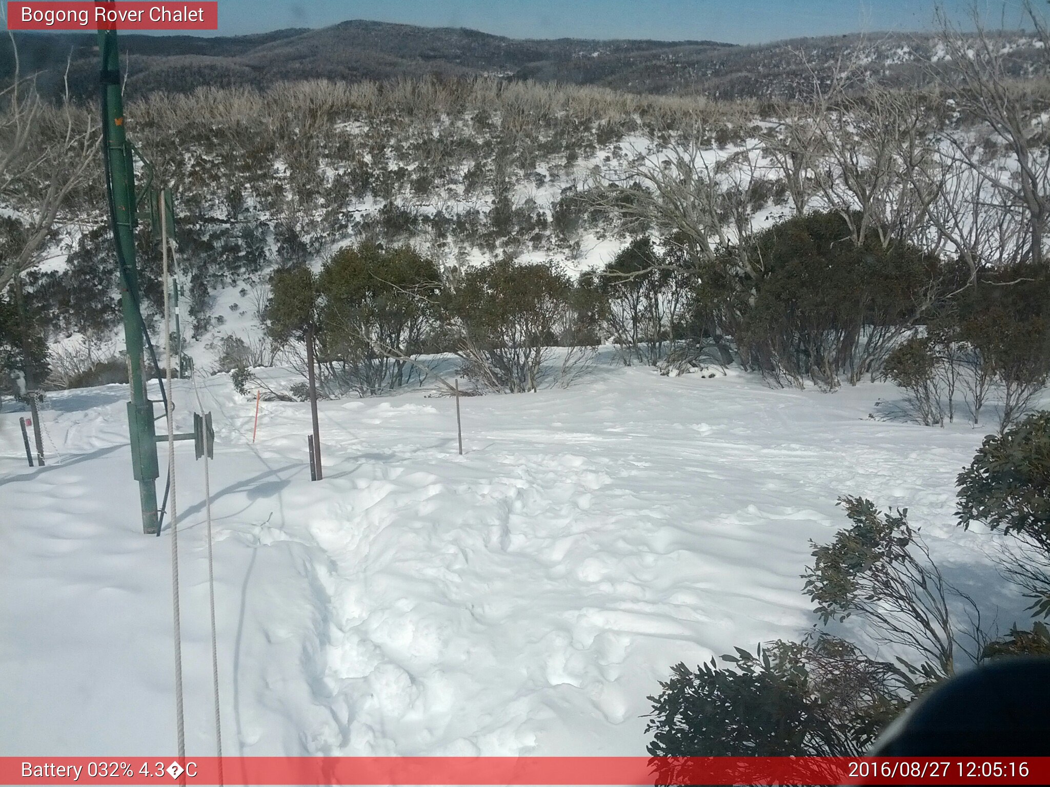 Bogong Web Cam 12:05pm Saturday 27th of August 2016