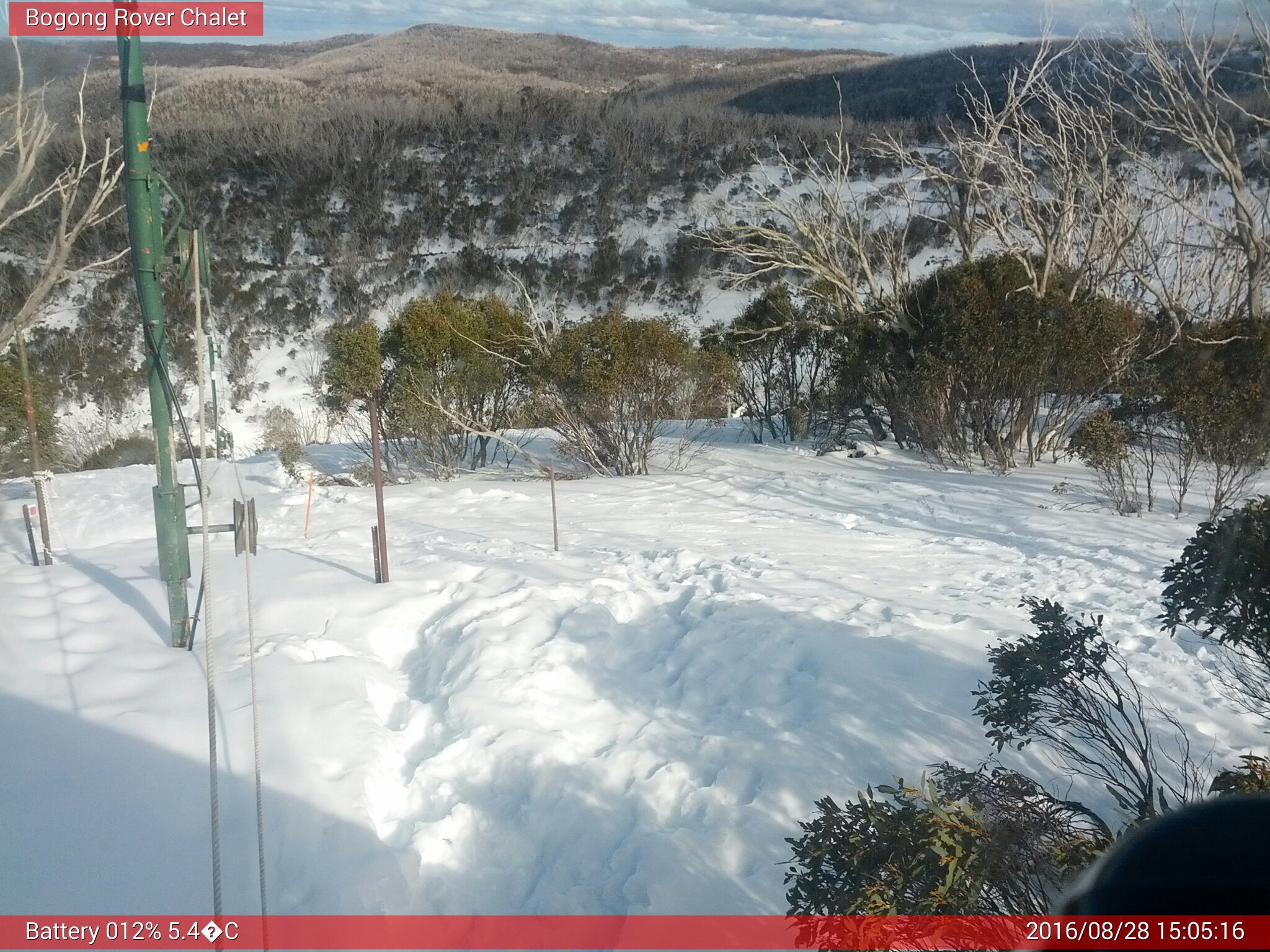 Bogong Web Cam 3:05pm Sunday 28th of August 2016