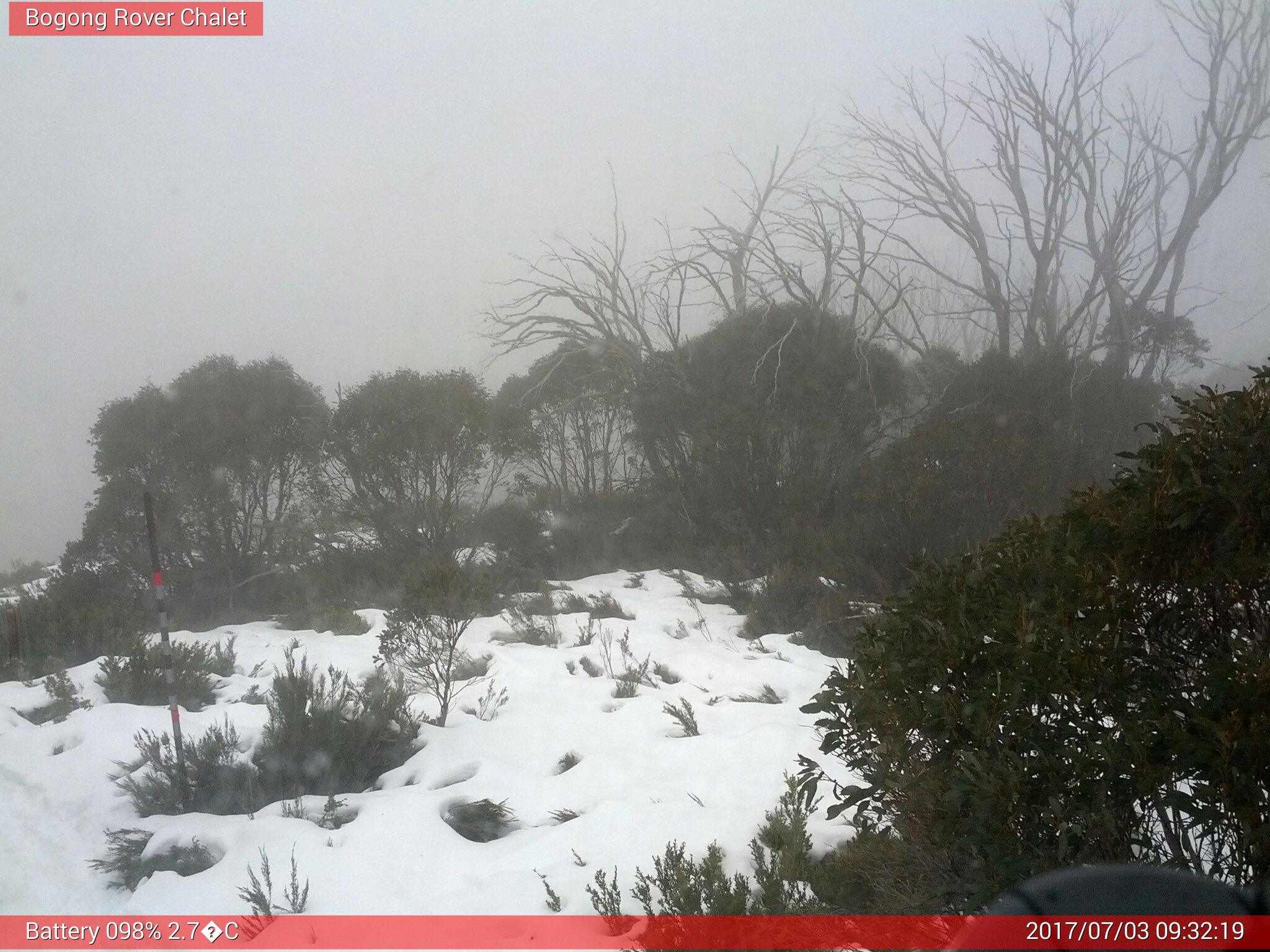 Bogong Web Cam 9:32am Monday 3rd of July 2017