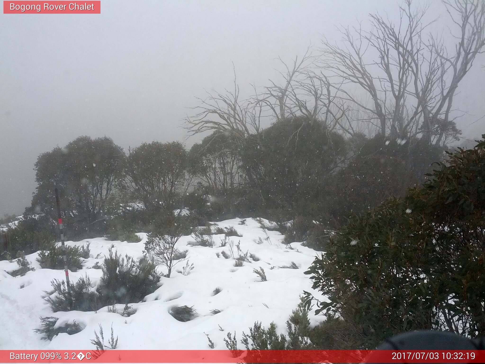 Bogong Web Cam 10:32am Monday 3rd of July 2017