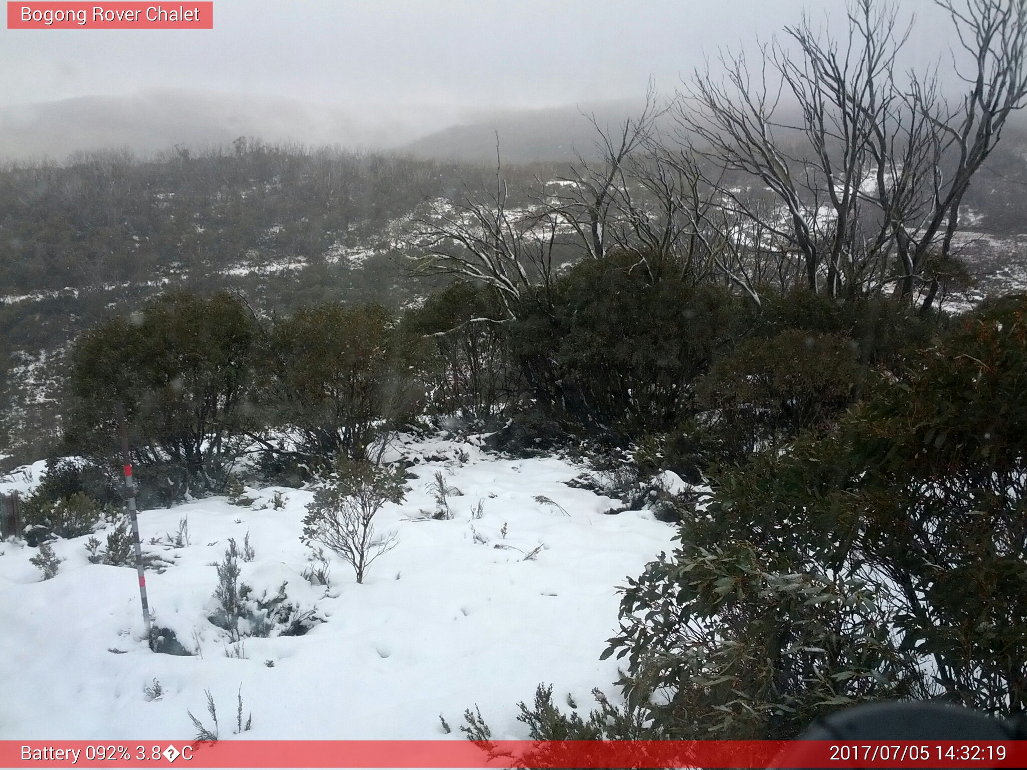 Bogong Web Cam 2:32pm Wednesday 5th of July 2017