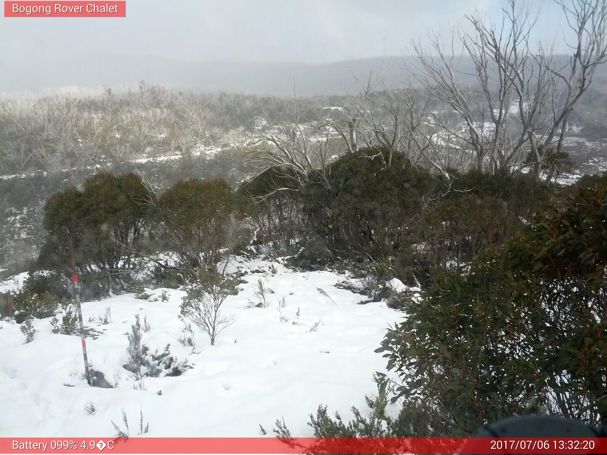 Bogong Web Cam 1:32pm Thursday 6th of July 2017