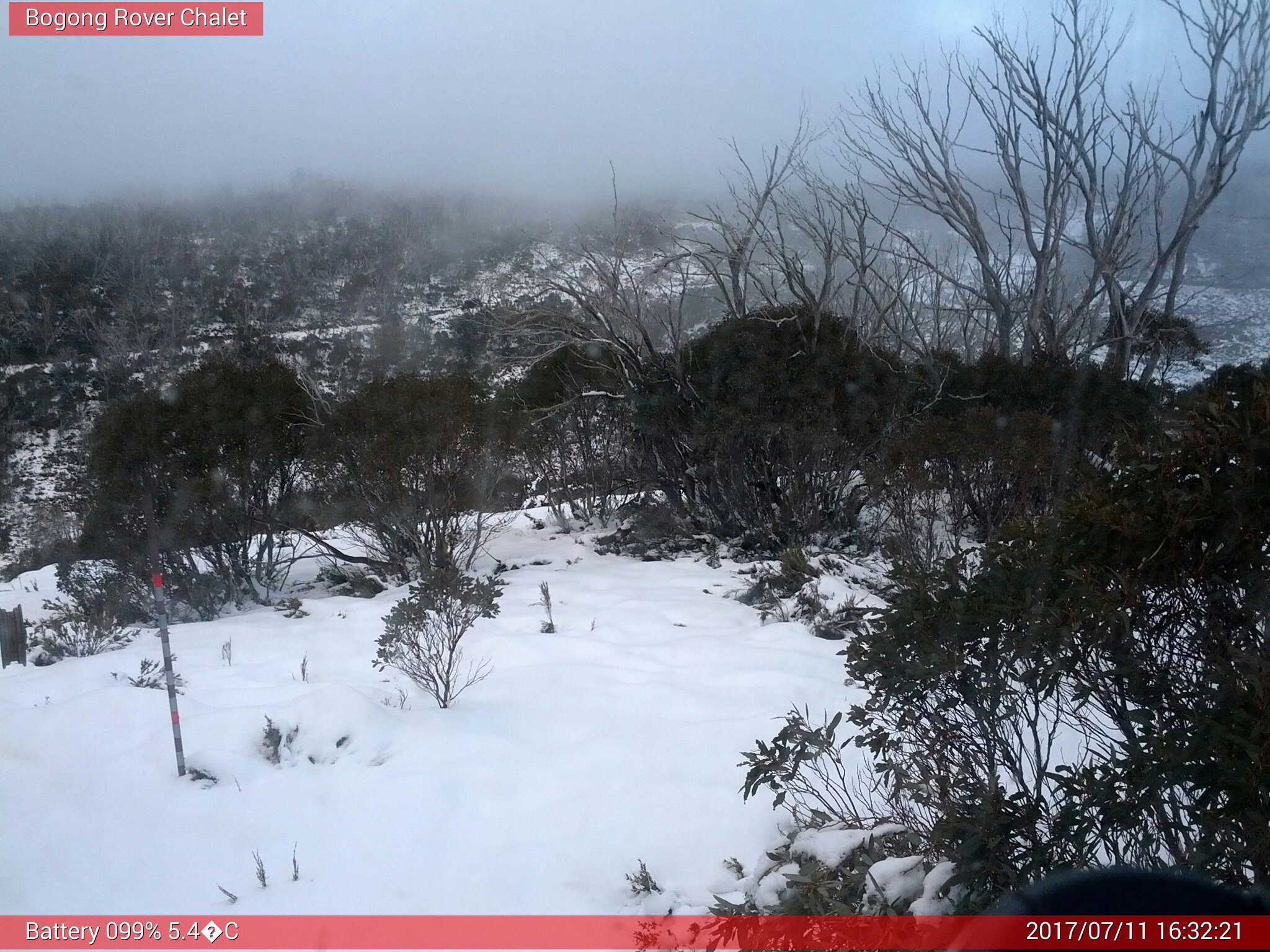 Bogong Web Cam 4:32pm Tuesday 11th of July 2017