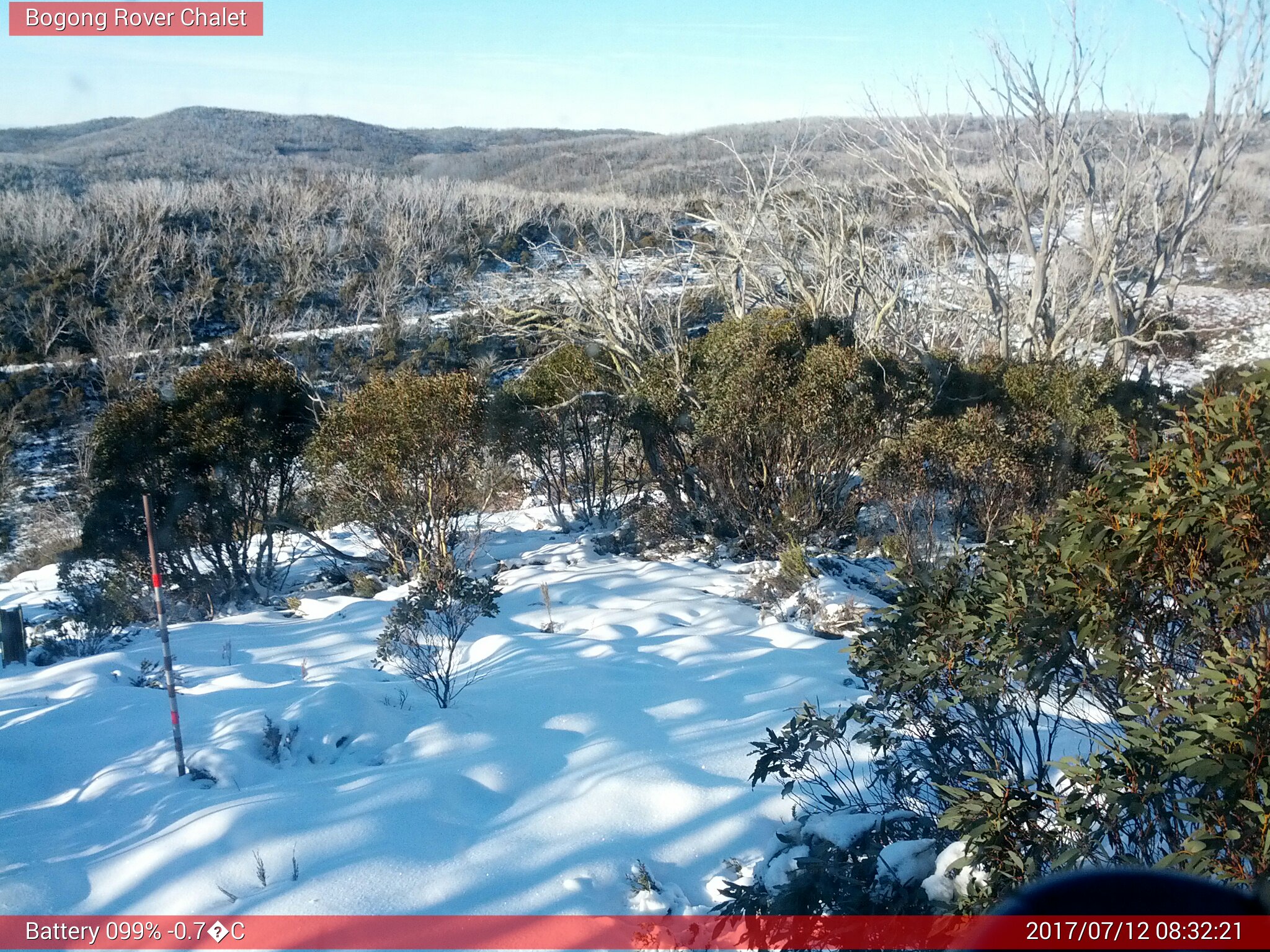 Bogong Web Cam 8:32am Wednesday 12th of July 2017