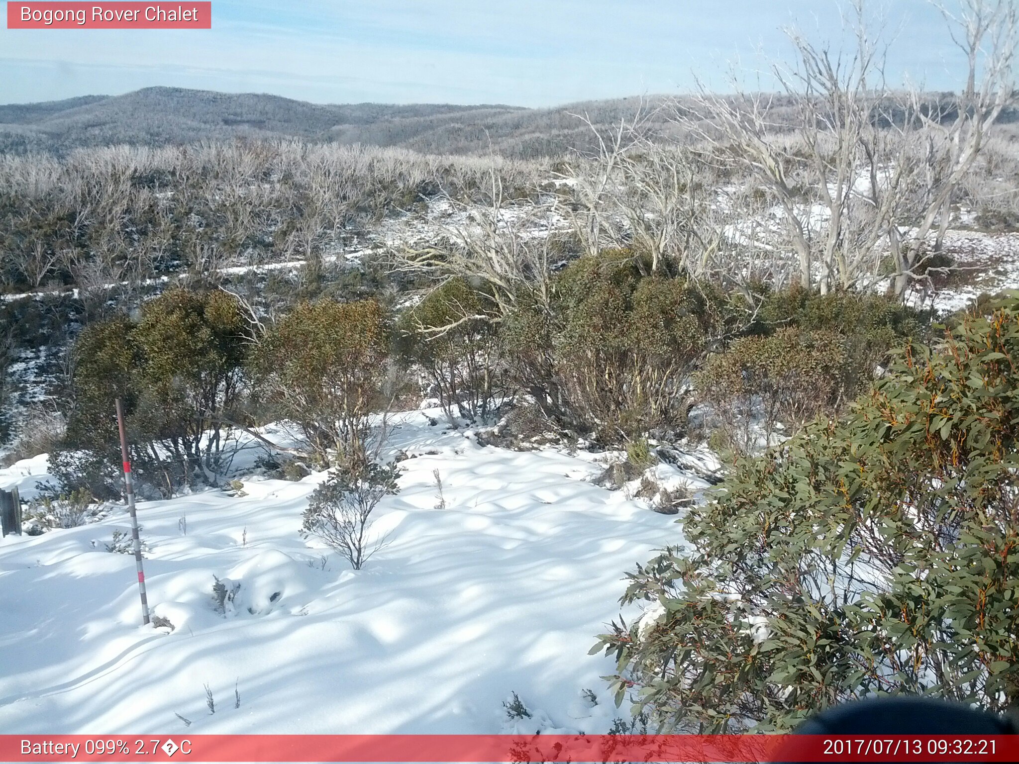 Bogong Web Cam 9:32am Thursday 13th of July 2017