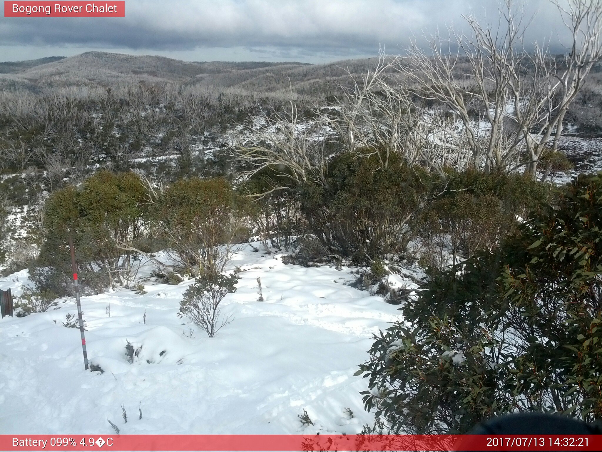 Bogong Web Cam 2:32pm Thursday 13th of July 2017