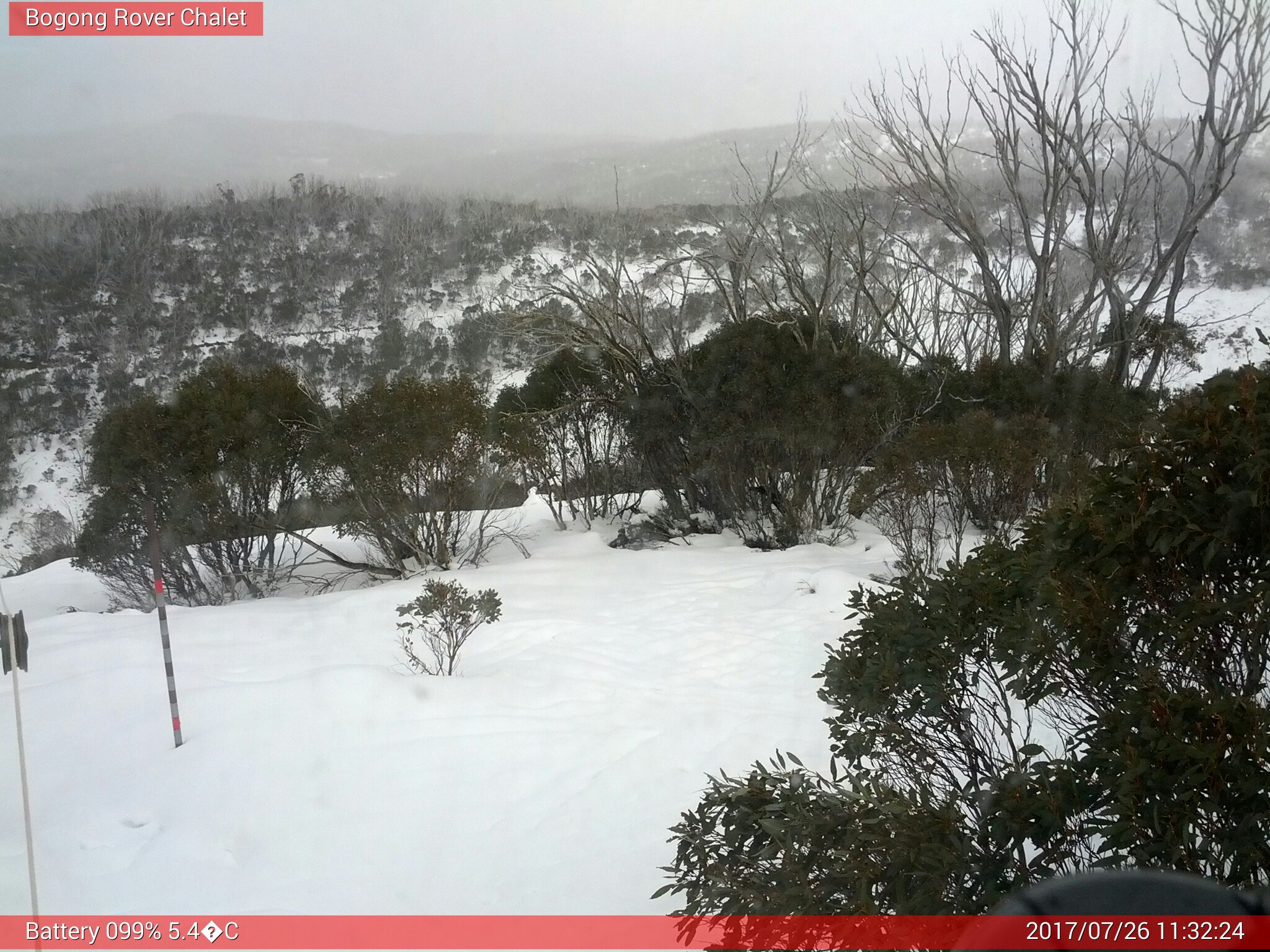 Bogong Web Cam 11:32am Wednesday 26th of July 2017