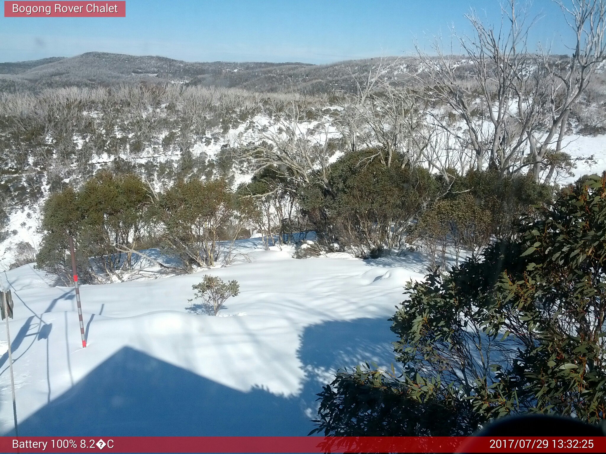 Bogong Web Cam 1:32pm Saturday 29th of July 2017