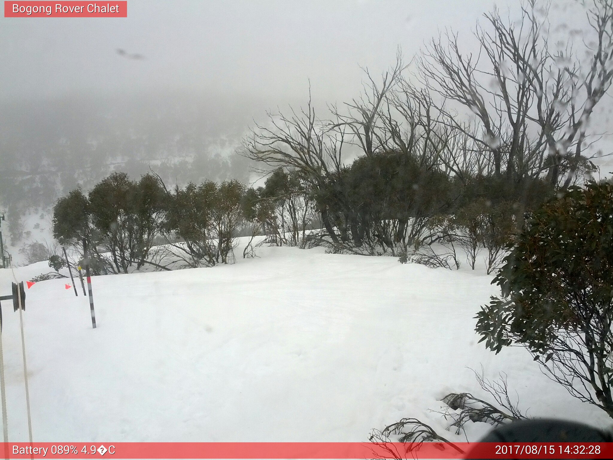 Bogong Web Cam 2:32pm Tuesday 15th of August 2017