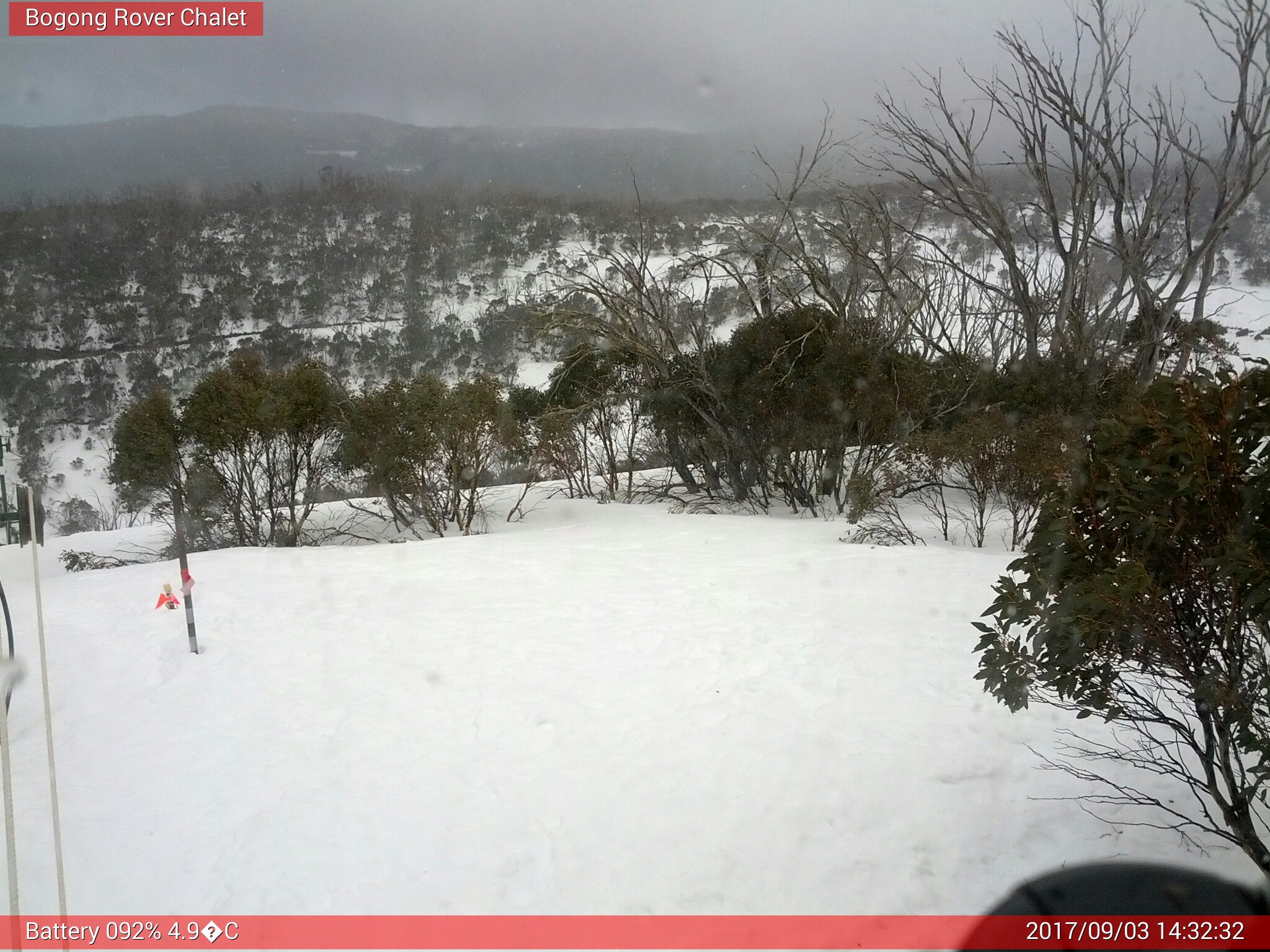 Bogong Web Cam 2:32pm Sunday 3rd of September 2017