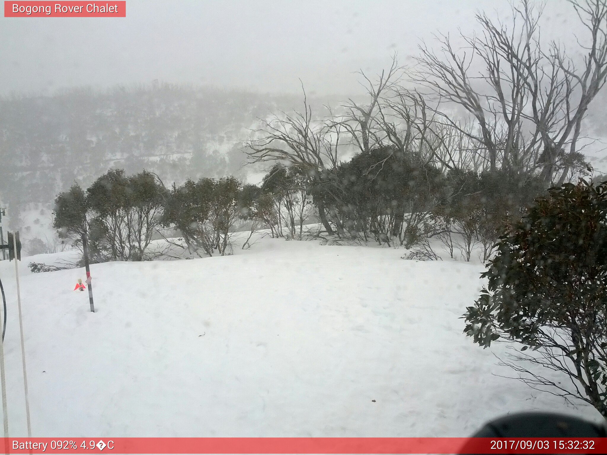 Bogong Web Cam 3:32pm Sunday 3rd of September 2017