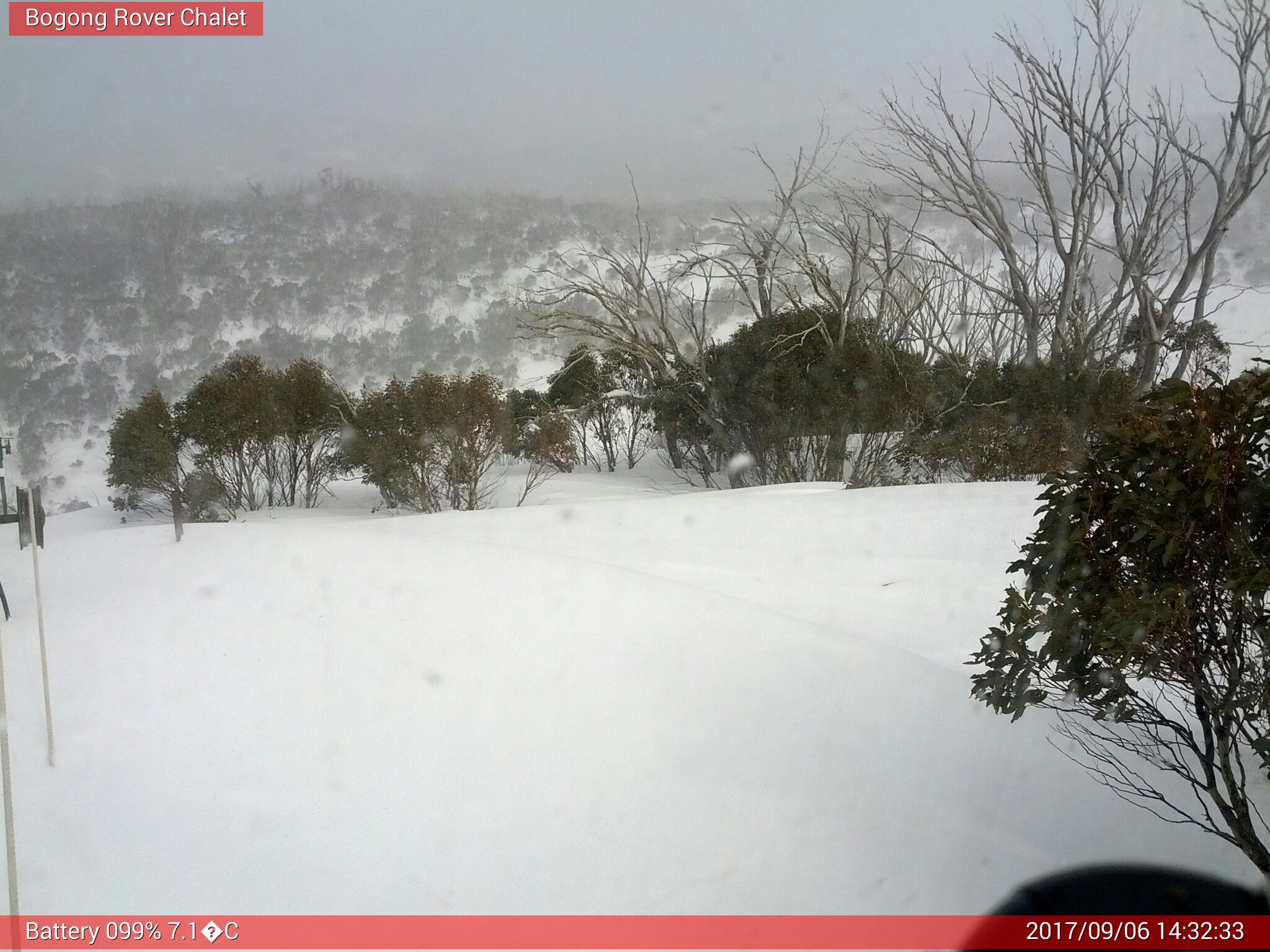 Bogong Web Cam 2:32pm Wednesday 6th of September 2017