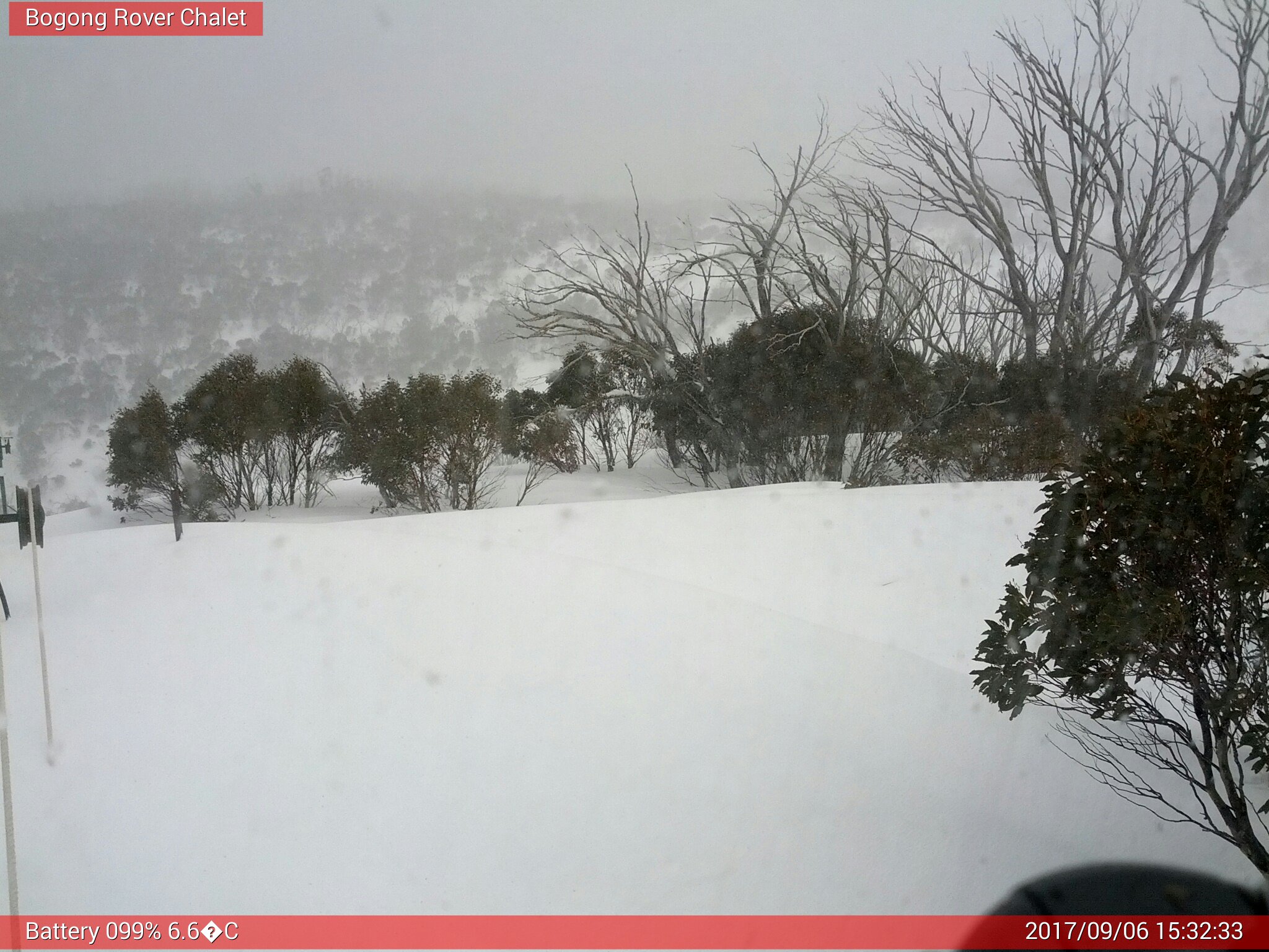 Bogong Web Cam 3:32pm Wednesday 6th of September 2017