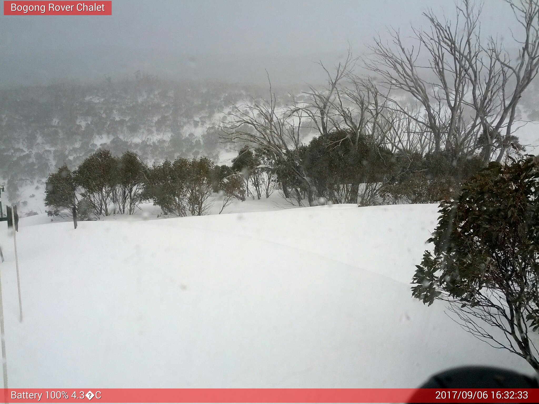 Bogong Web Cam 4:32pm Wednesday 6th of September 2017