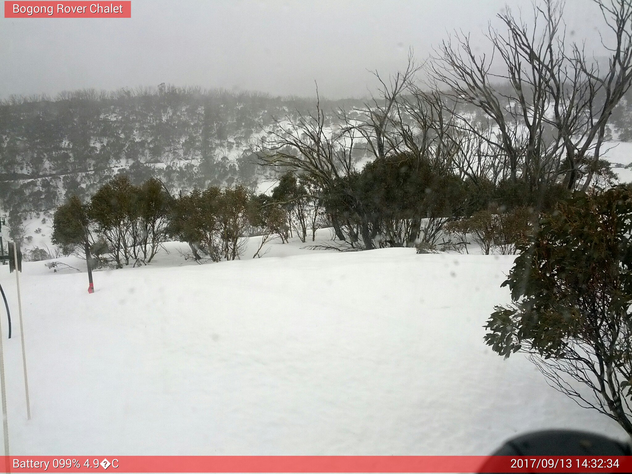 Bogong Web Cam 2:32pm Wednesday 13th of September 2017