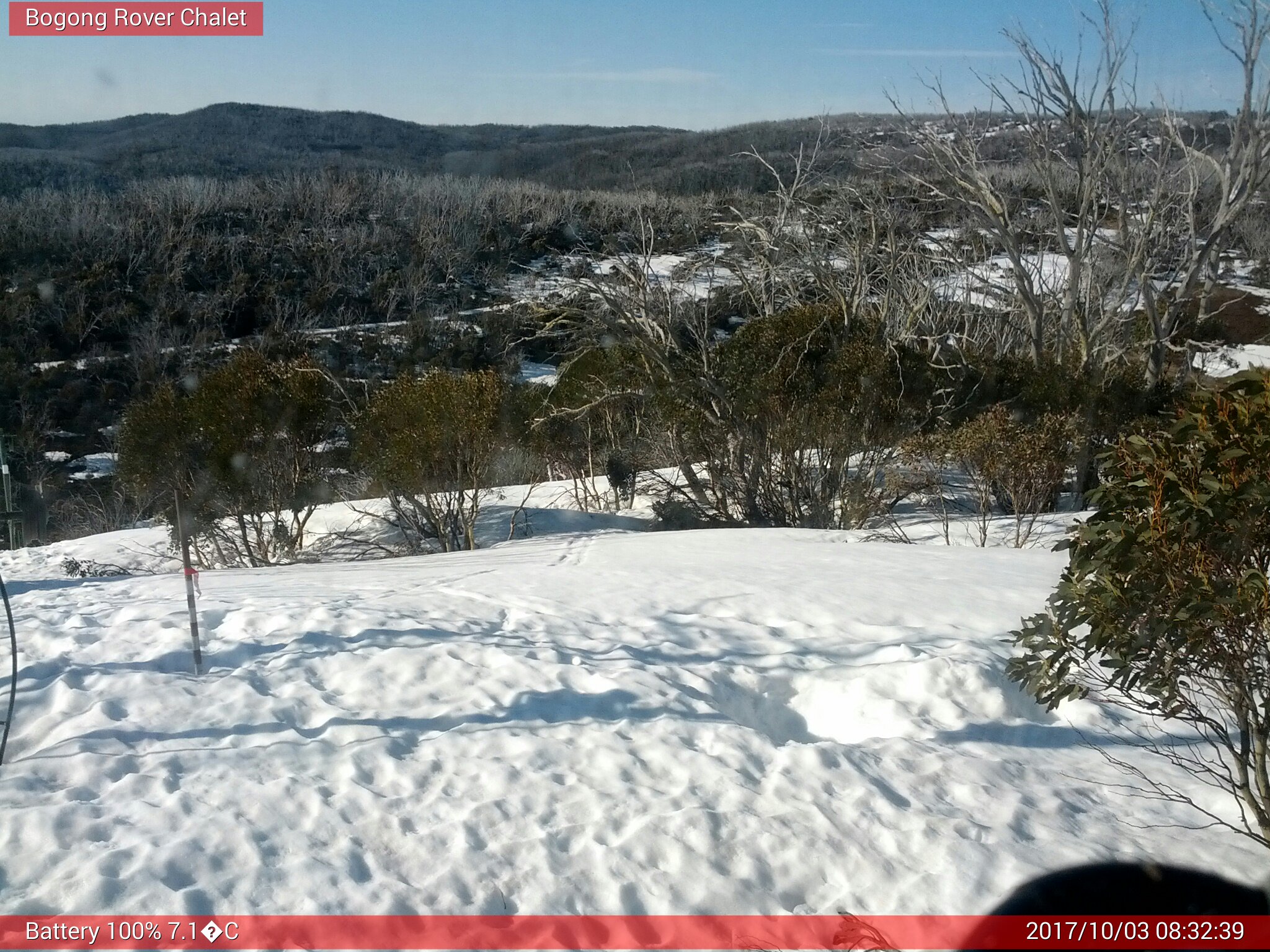 Bogong Web Cam 8:32am Tuesday 3rd of October 2017