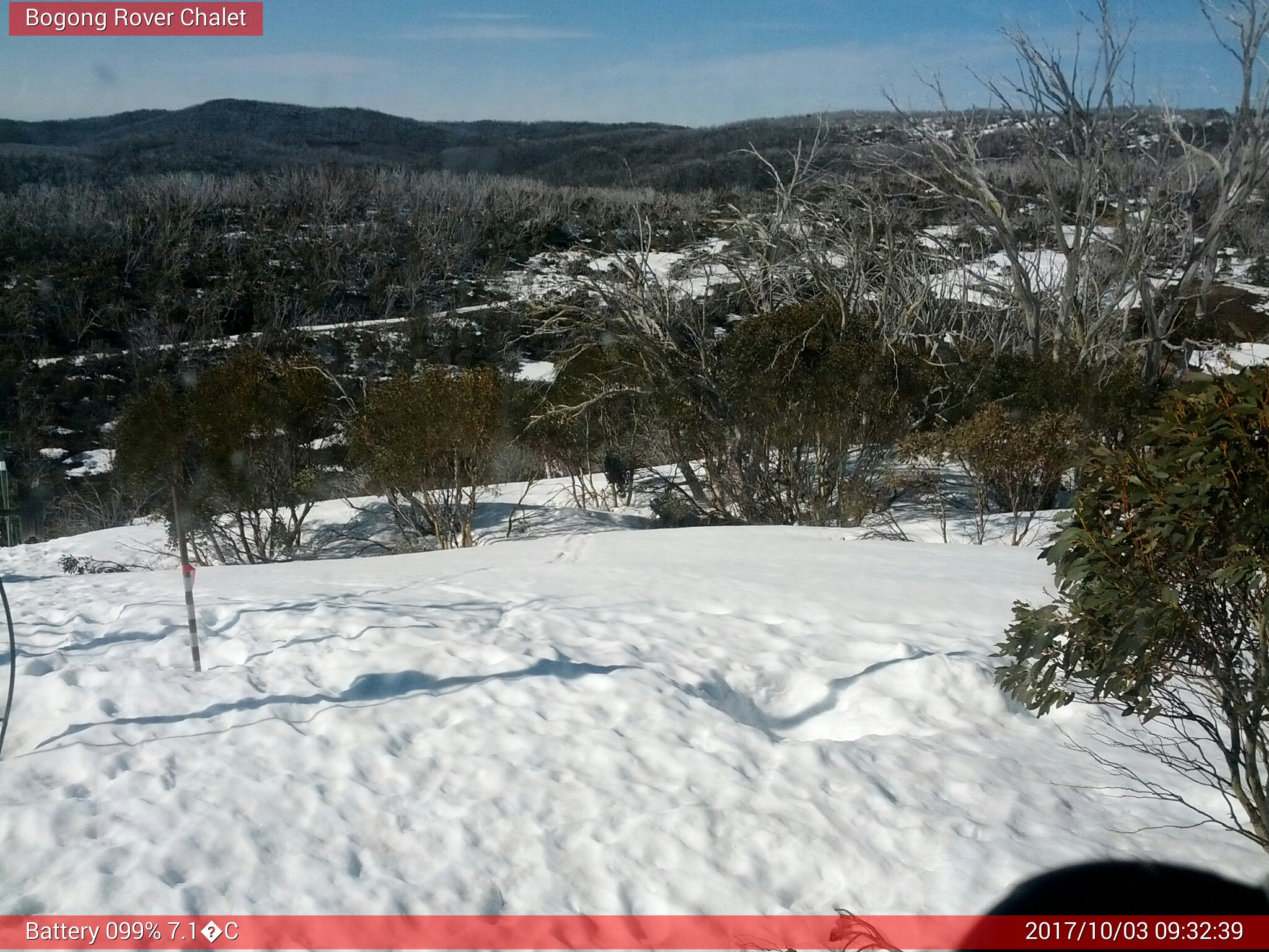 Bogong Web Cam 9:32am Tuesday 3rd of October 2017