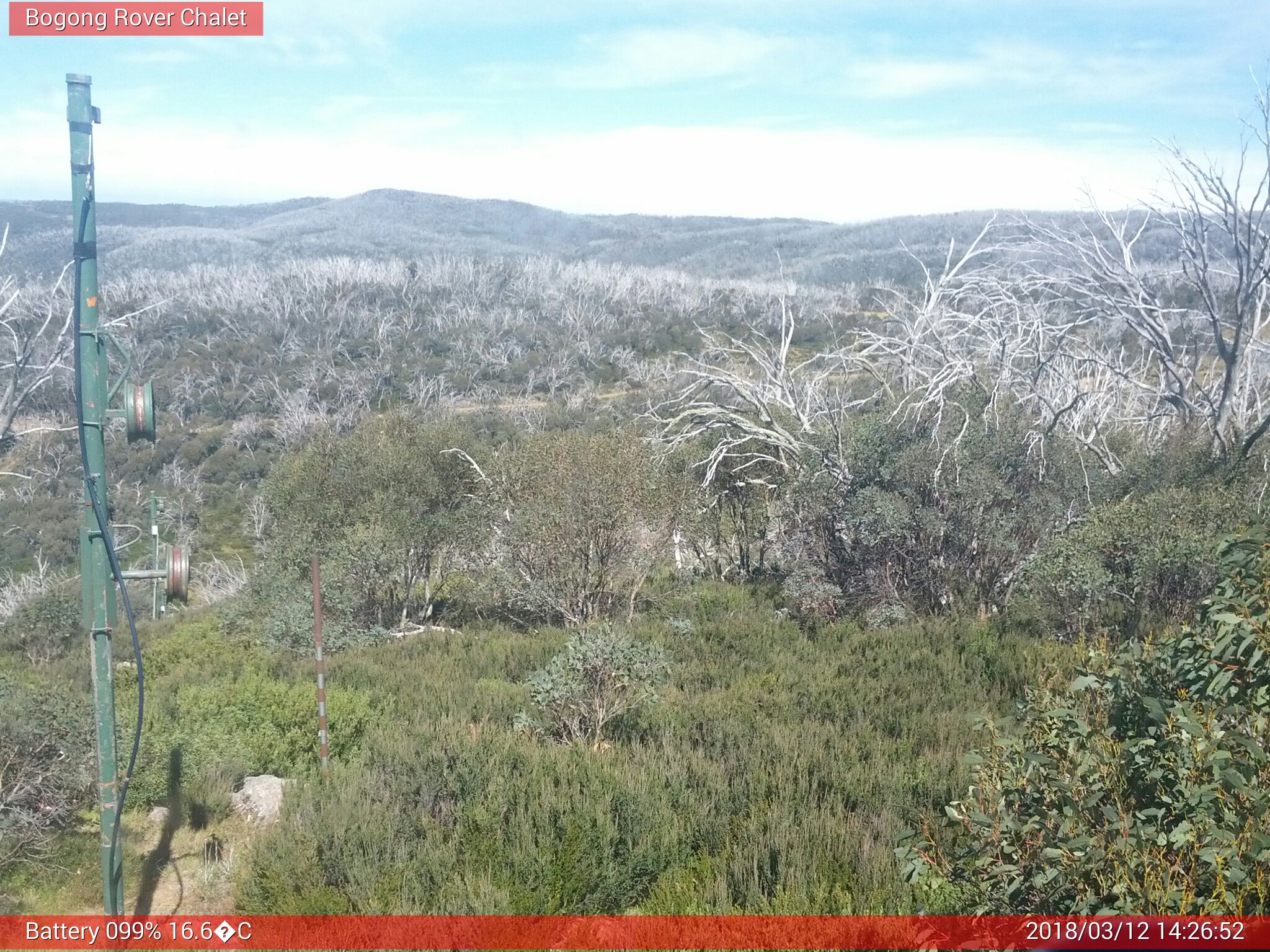 Bogong Web Cam 2:26pm Monday 12th of March 2018