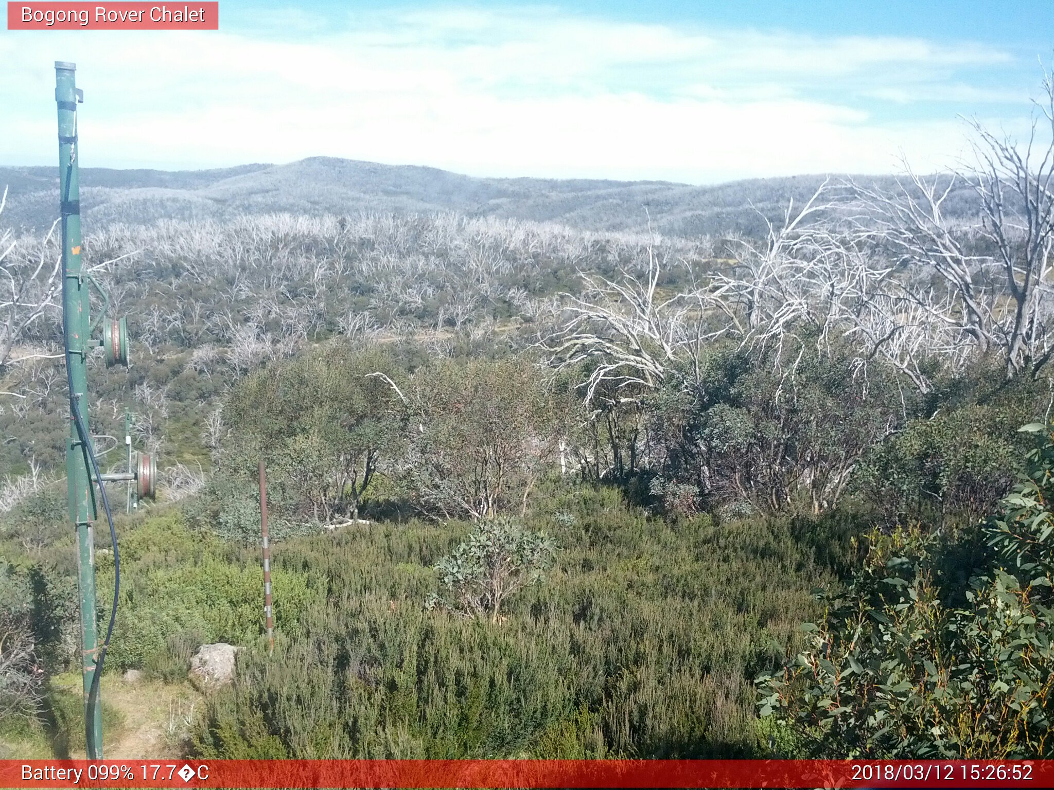 Bogong Web Cam 3:26pm Monday 12th of March 2018