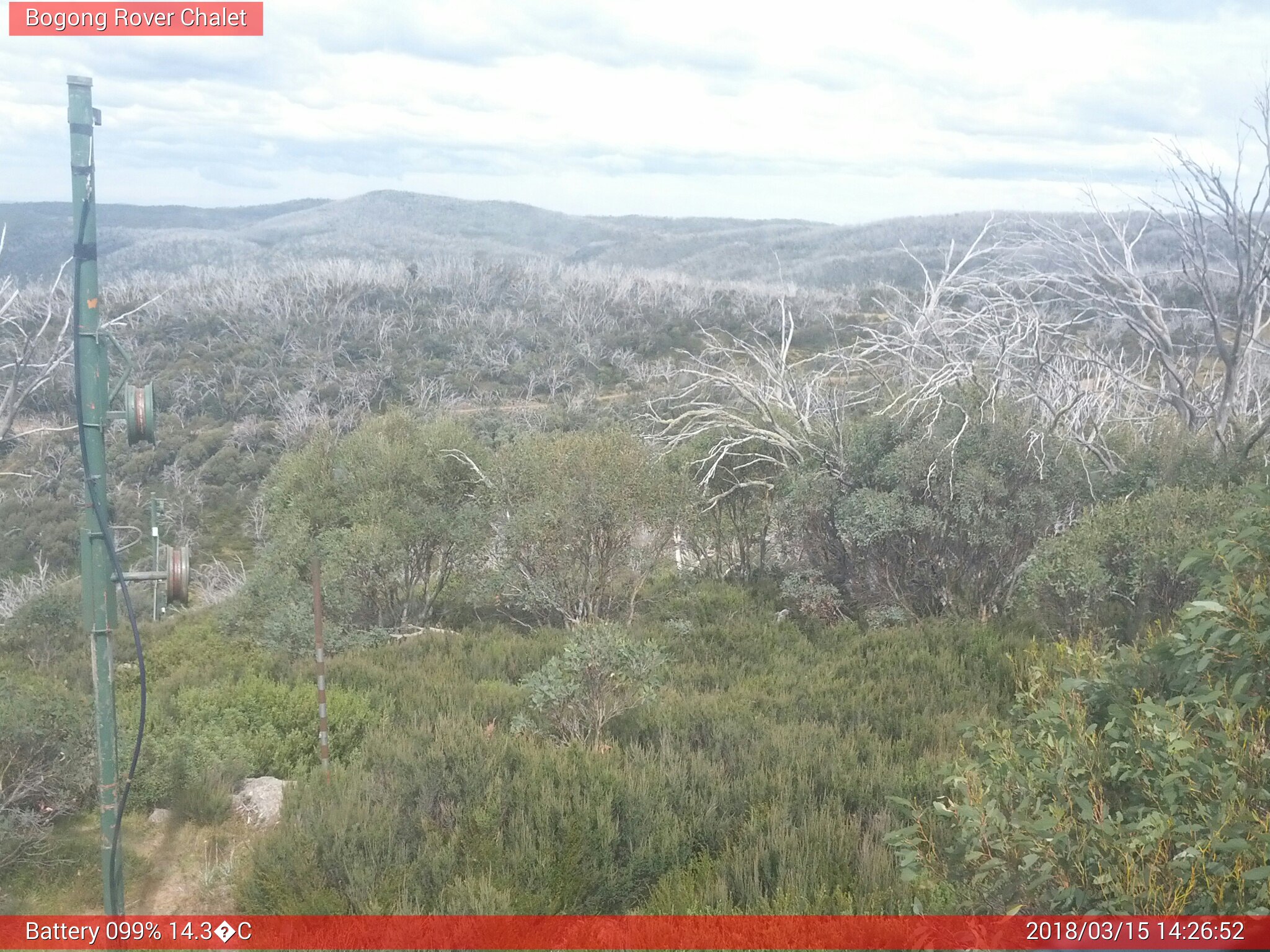 Bogong Web Cam 2:26pm Thursday 15th of March 2018