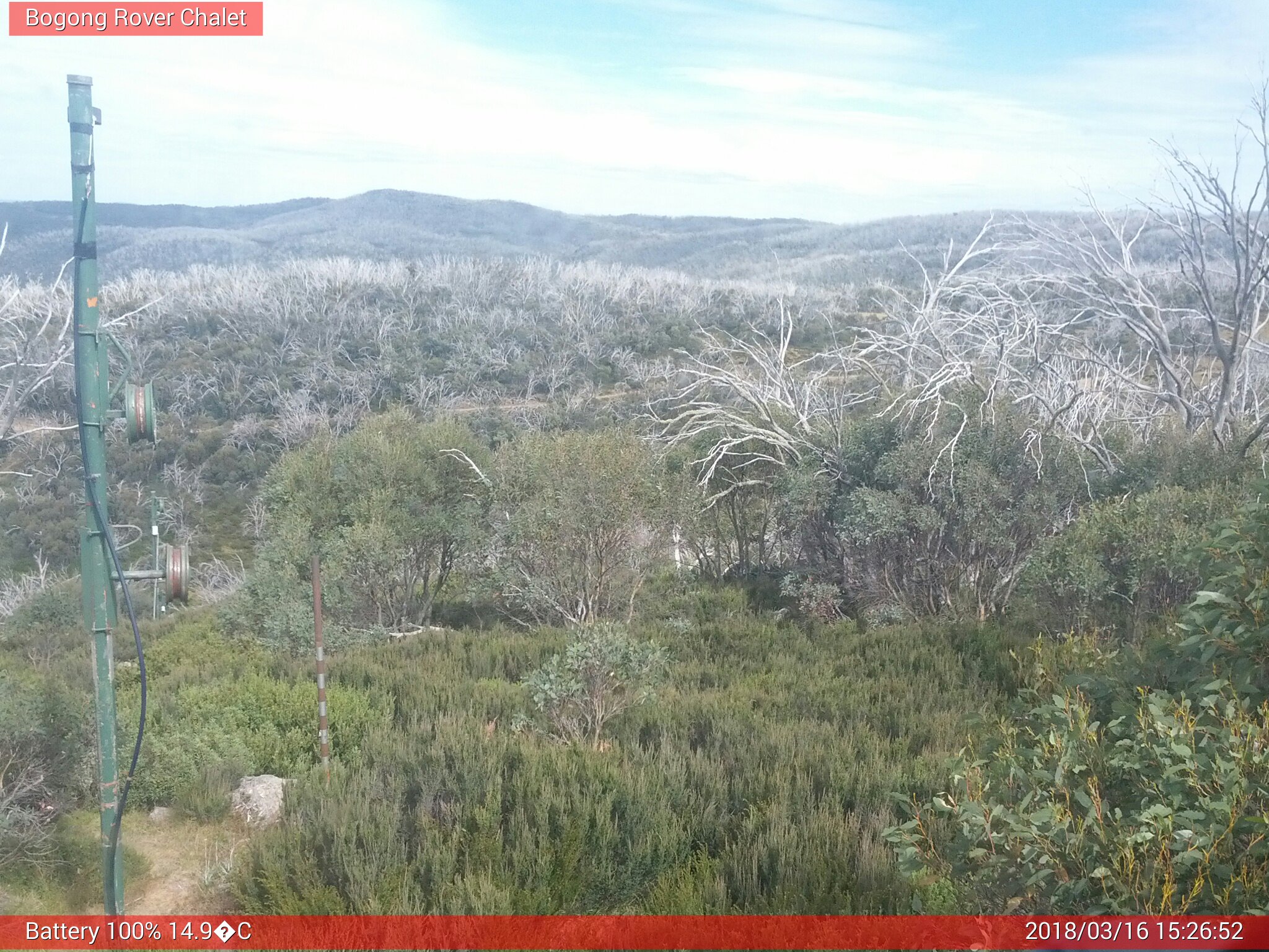 Bogong Web Cam 3:26pm Friday 16th of March 2018