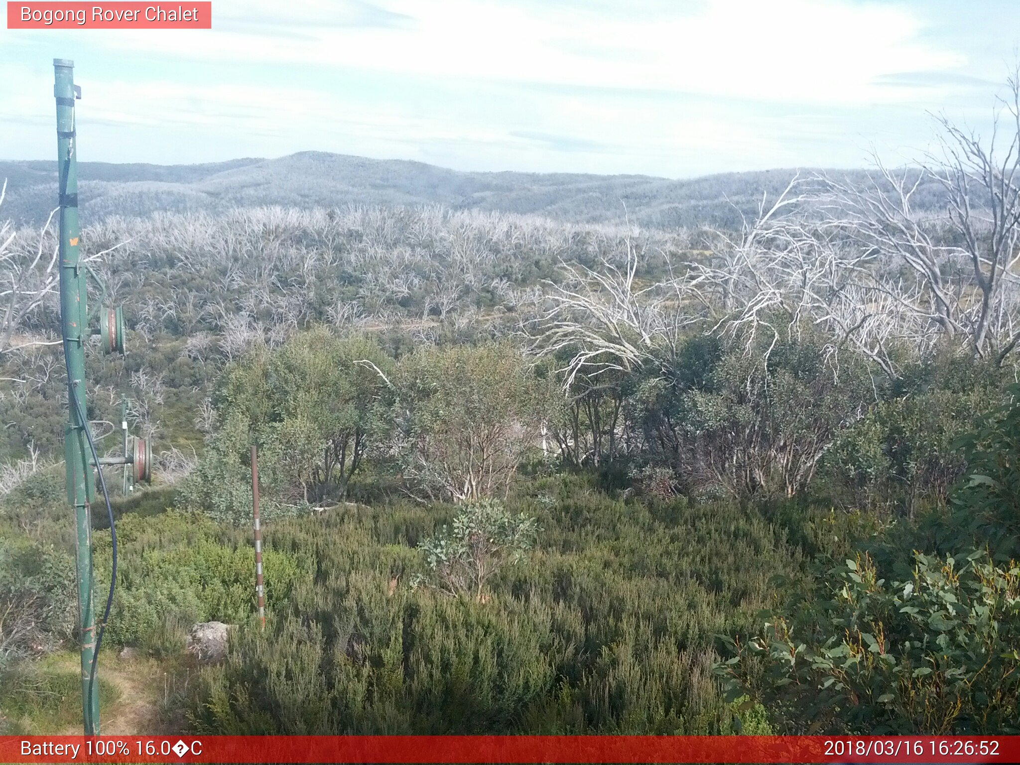 Bogong Web Cam 4:26pm Friday 16th of March 2018