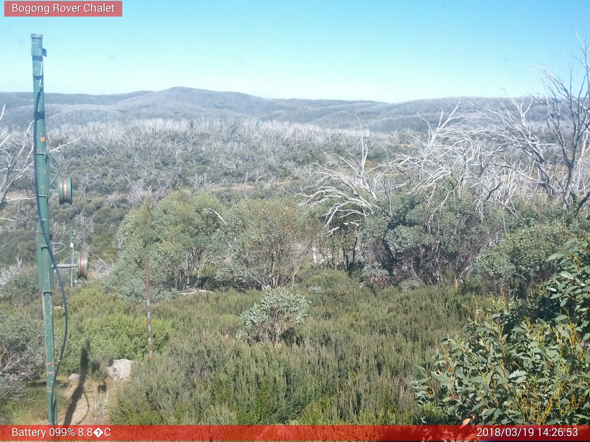 Bogong Web Cam 2:26pm Monday 19th of March 2018