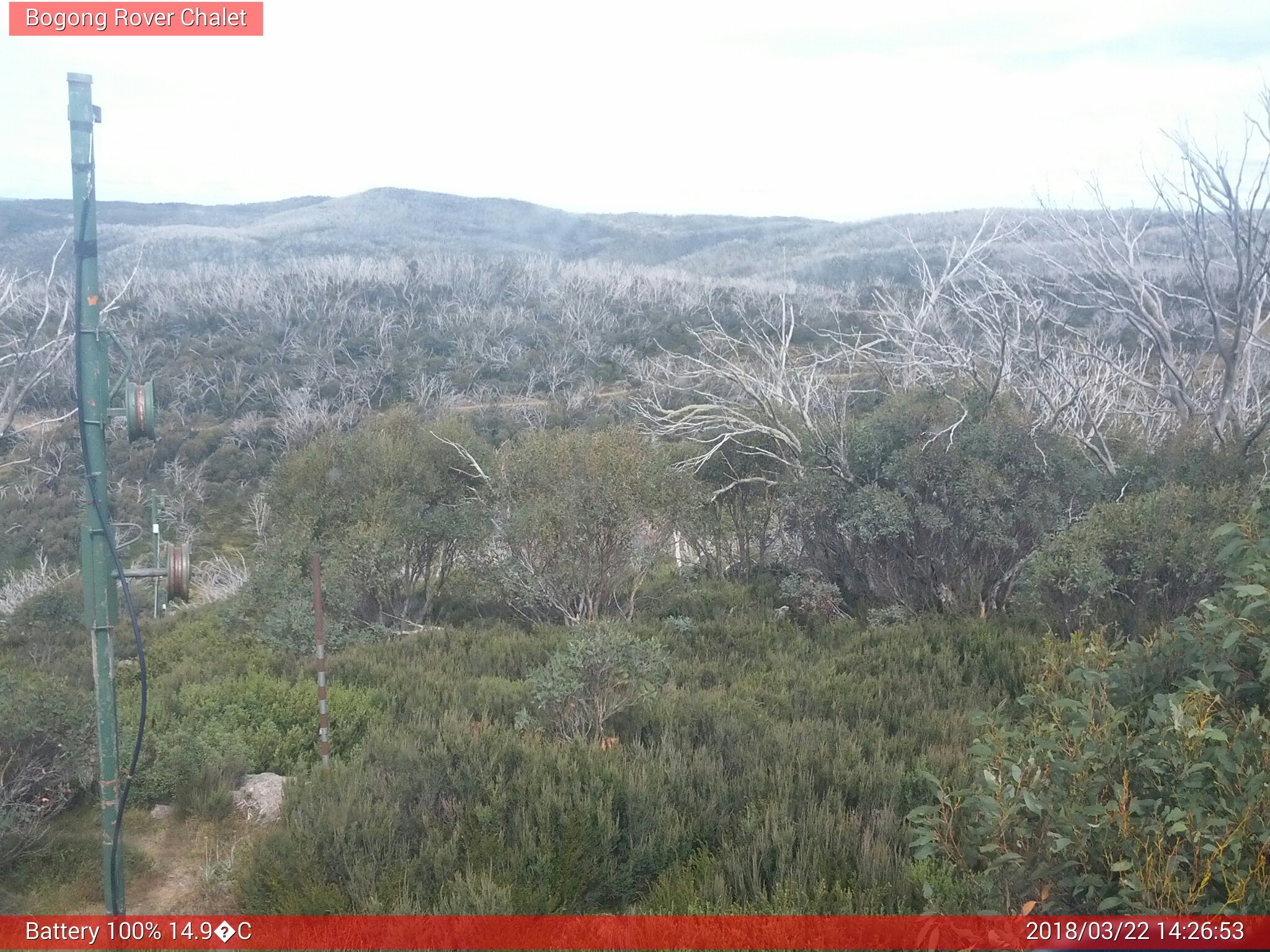 Bogong Web Cam 2:26pm Thursday 22nd of March 2018