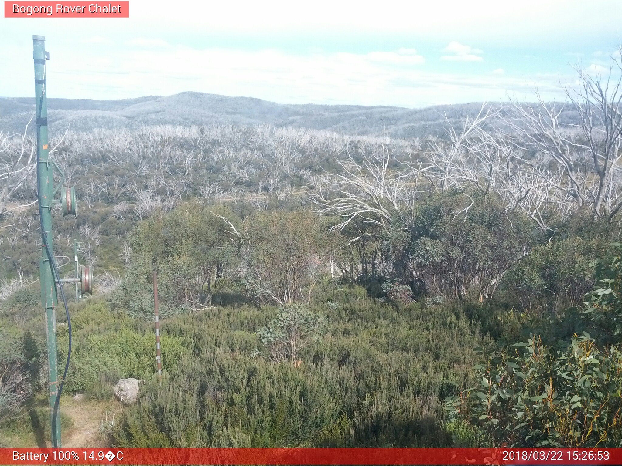 Bogong Web Cam 3:26pm Thursday 22nd of March 2018