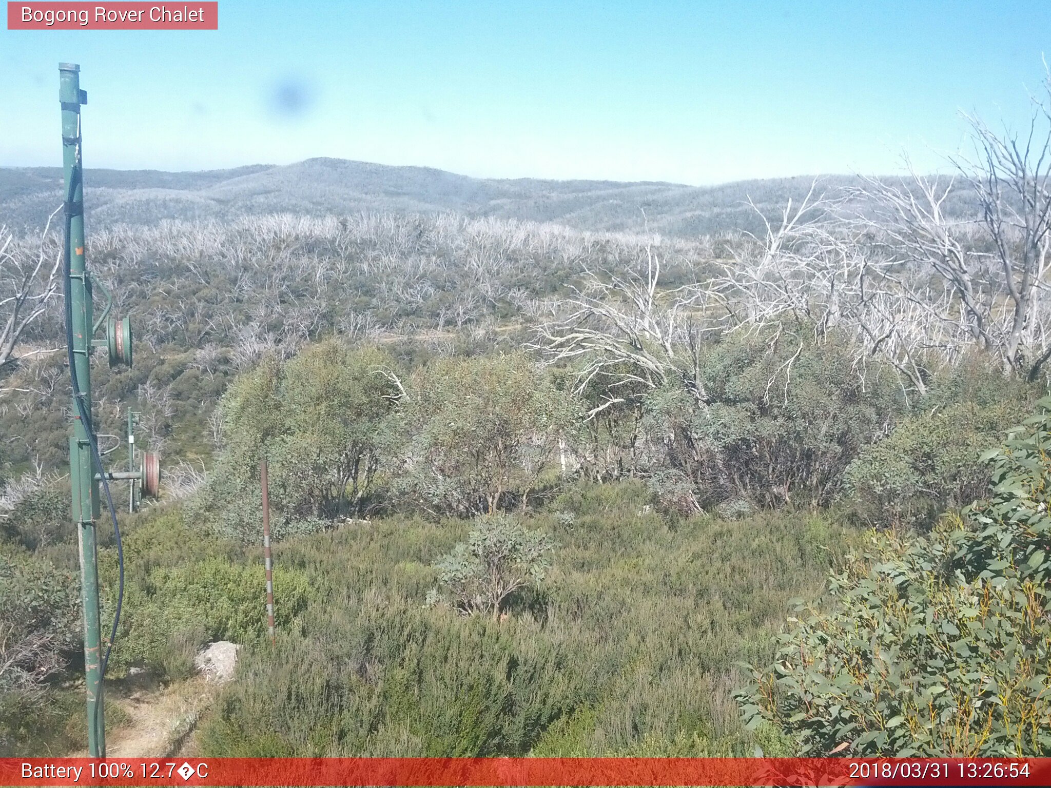 Bogong Web Cam 1:26pm Saturday 31st of March 2018