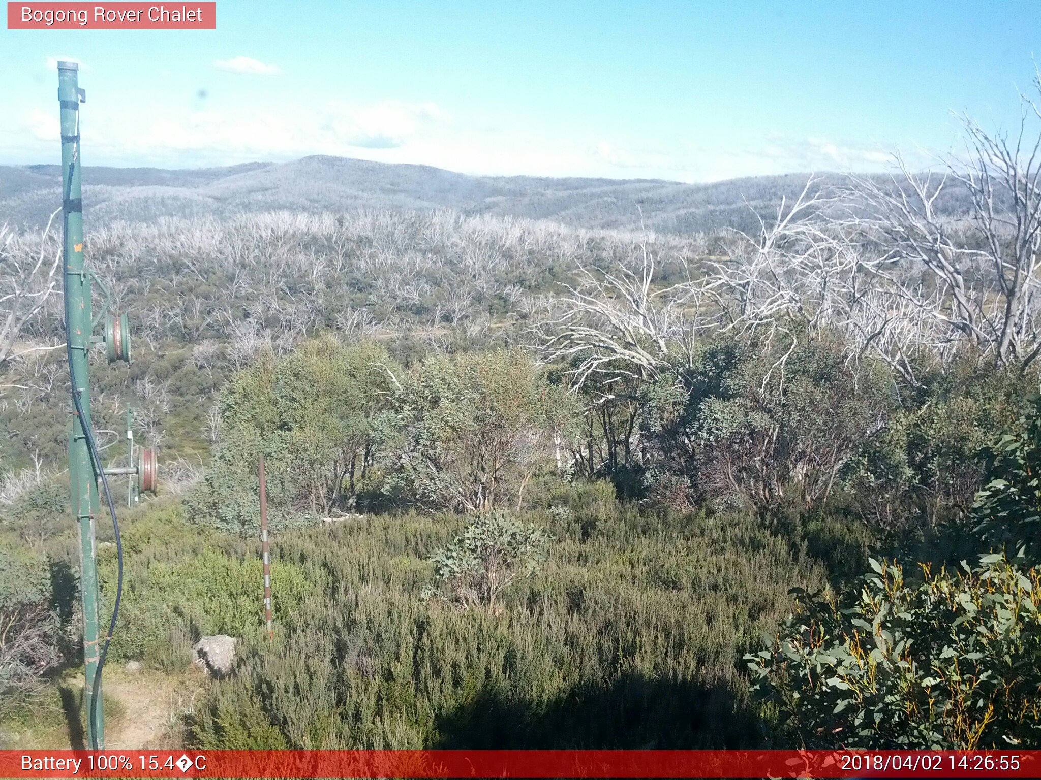 Bogong Web Cam 2:26pm Monday 2nd of April 2018