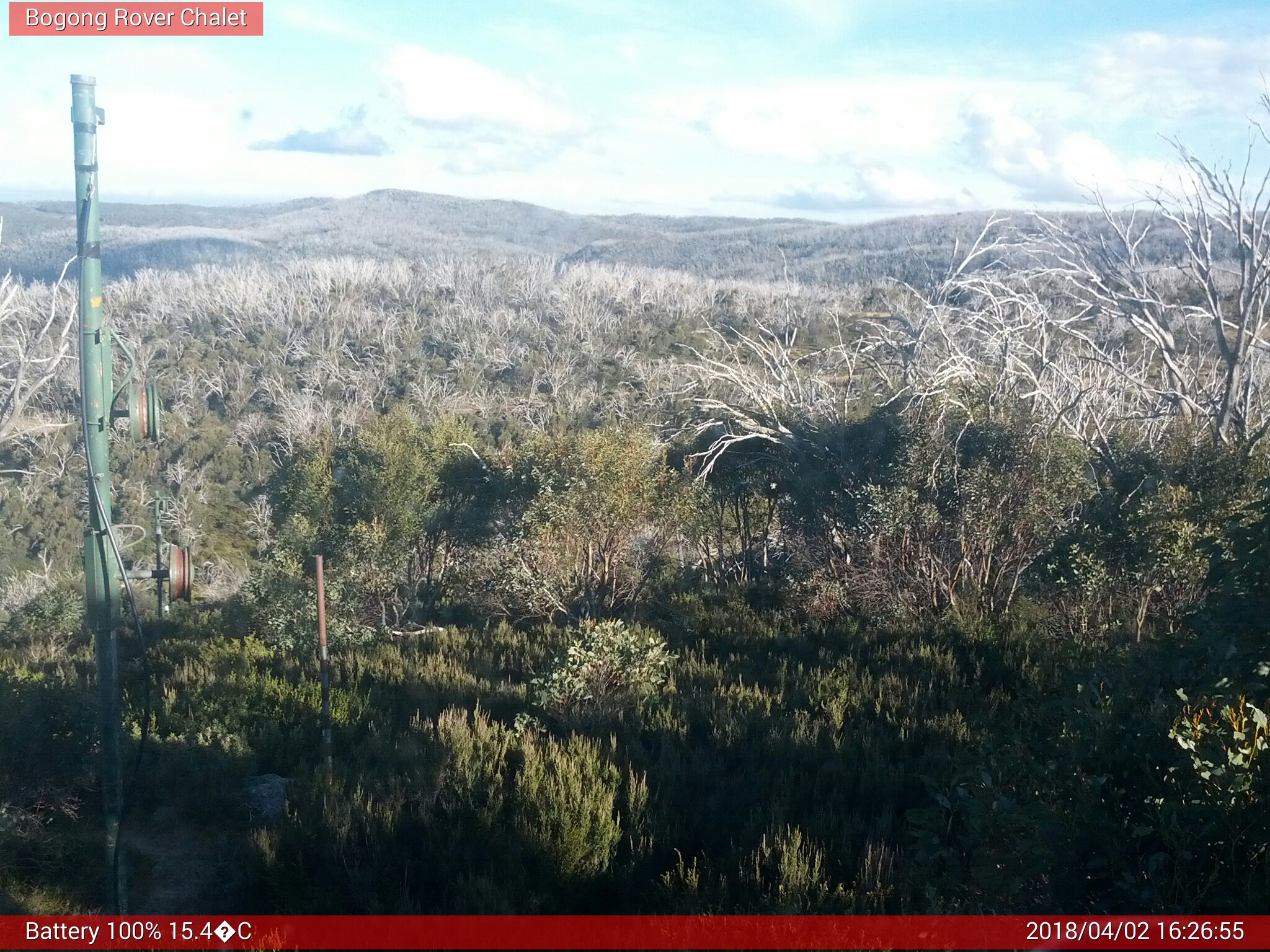 Bogong Web Cam 4:26pm Monday 2nd of April 2018